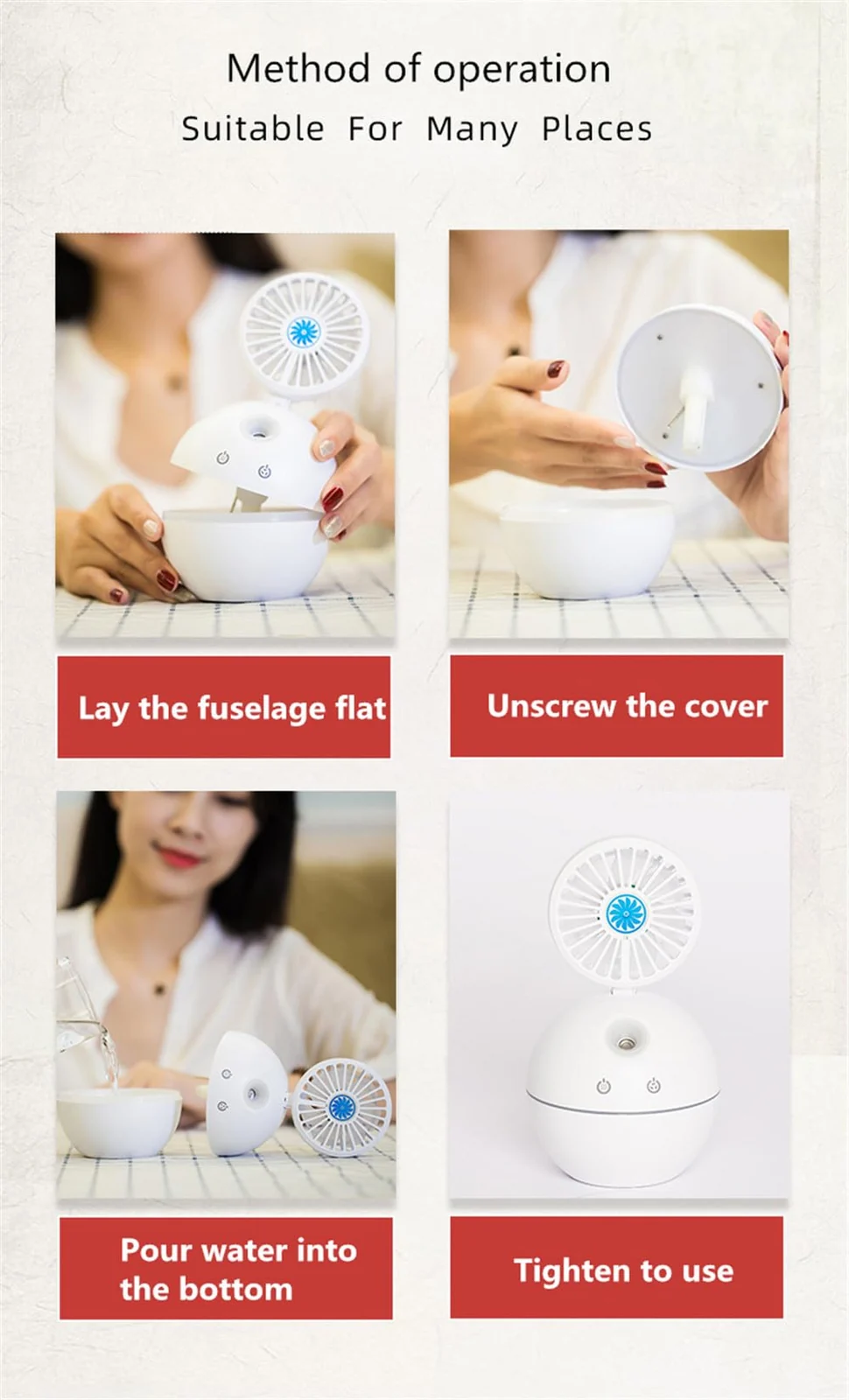 Mobigon Air Humidifier with Fan Portable USB Ultrasonic Essential Oil Aroma Diffuser with 7 Colorful Night Lights for Office Home - Pink