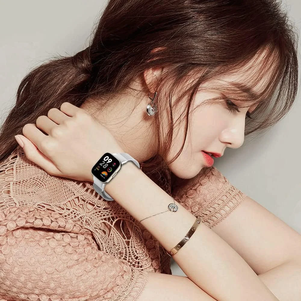 DL3 Mobilak Bracelet Compatible with Xiaomi Redmi Watch 3, Woven Stainless Steel Watch Strap, Mesh Metal Wrist Adjustable Replacement Strap Women Men for Xiaomi Redmi Watch3 - Silver