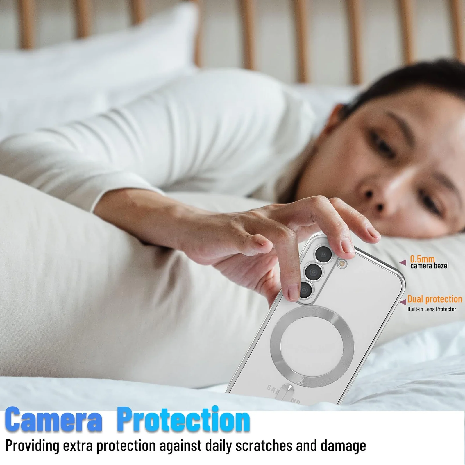 DL3 Mobilak Clear MagSafe-Compatible Magnetic Case for Samsung Galaxy S21 FE 5G with Camera Protection and Shockproof Design - Silver
