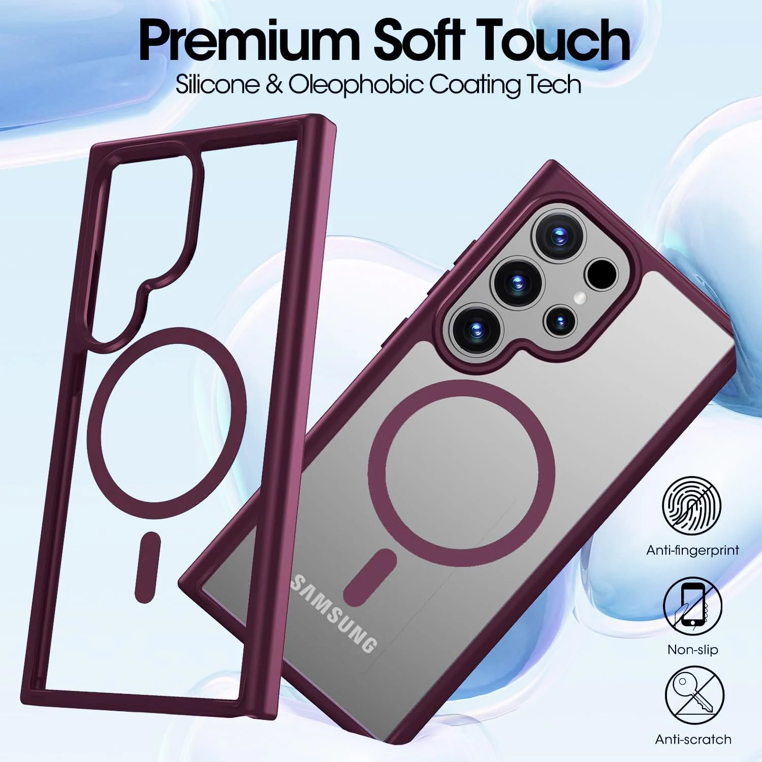 DL3 Mobilak MagSafe-Compatible Clear Magnetic Case for Samsung Galaxy S22 Ultra - Wine Red
