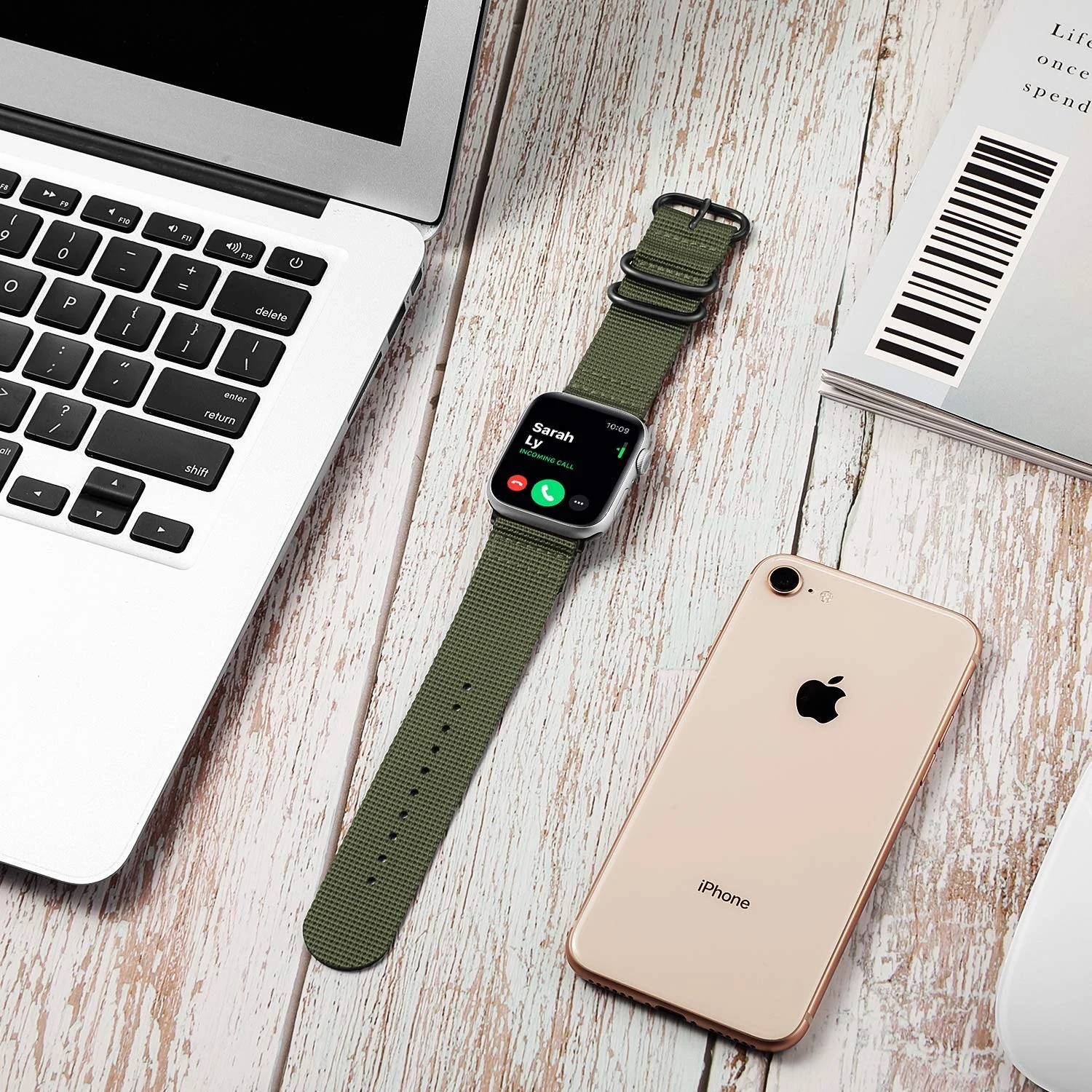 DL3 Mobilak Nylon Solo Loop Stretchy Straps For Apple Watch Band 49mm 45mm 44mm 42mm 41mm 40mm 38mm, Elastic Wristbands for iwatch Series 8 Ultra 7 6 5 4 3 2 1 Se (B. ArmyGreen, 38MM/40MM/41MM) - Black