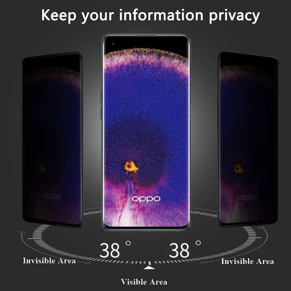 DL3 Mobilak Screen Protector for OPPO Find X5 Pro UV Glass Fingerprint Reader Support 3D Curved Anti-Spy Tempered Glass Screen Protector - Privacy