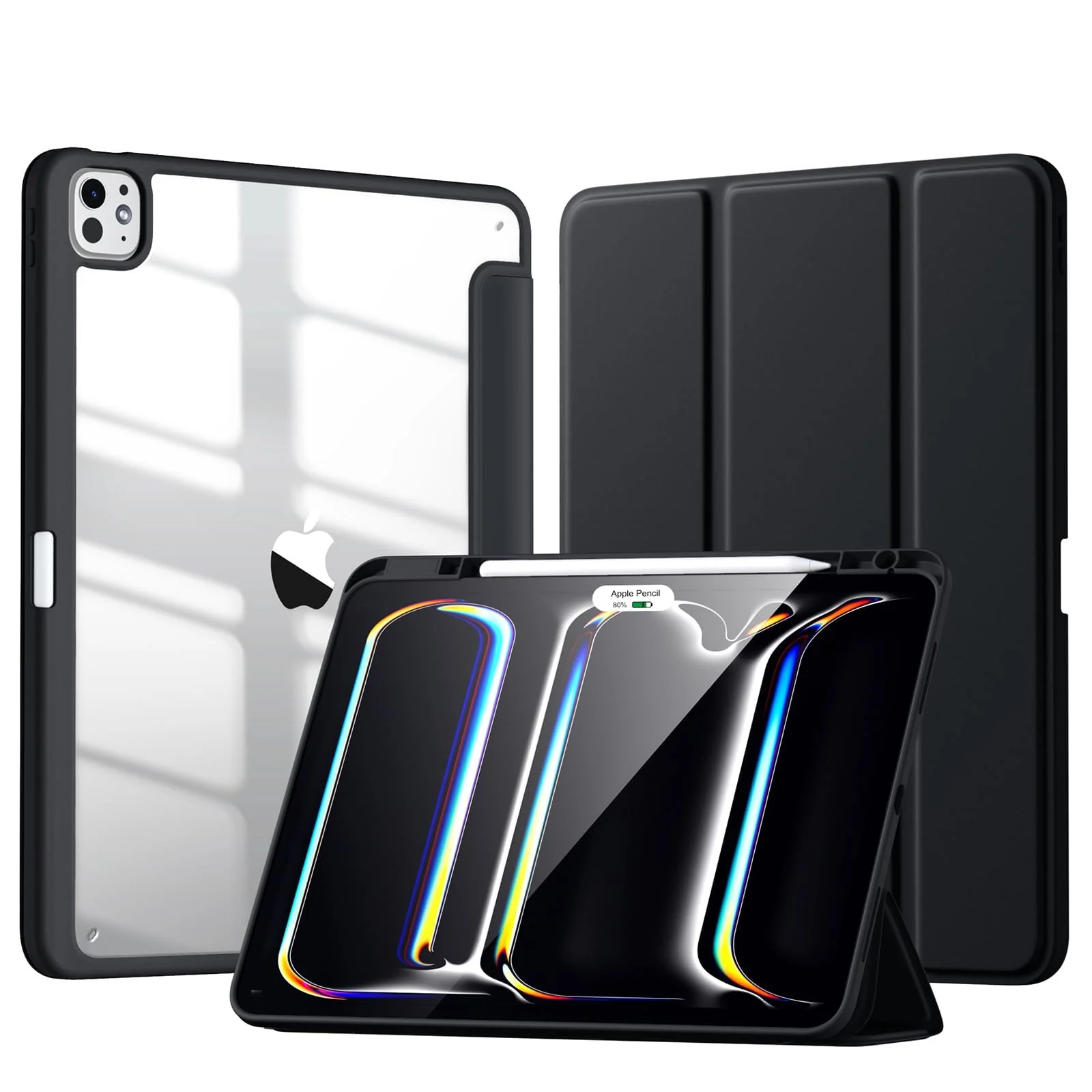 DL3 Mobilak Case for iPad Pro 13-Inch M4 (2024) with Pencil Holder, Clear Transparent Back Shell Slim Stand Shockproof Tablet Cover, Auto Wake/Sleep - Black