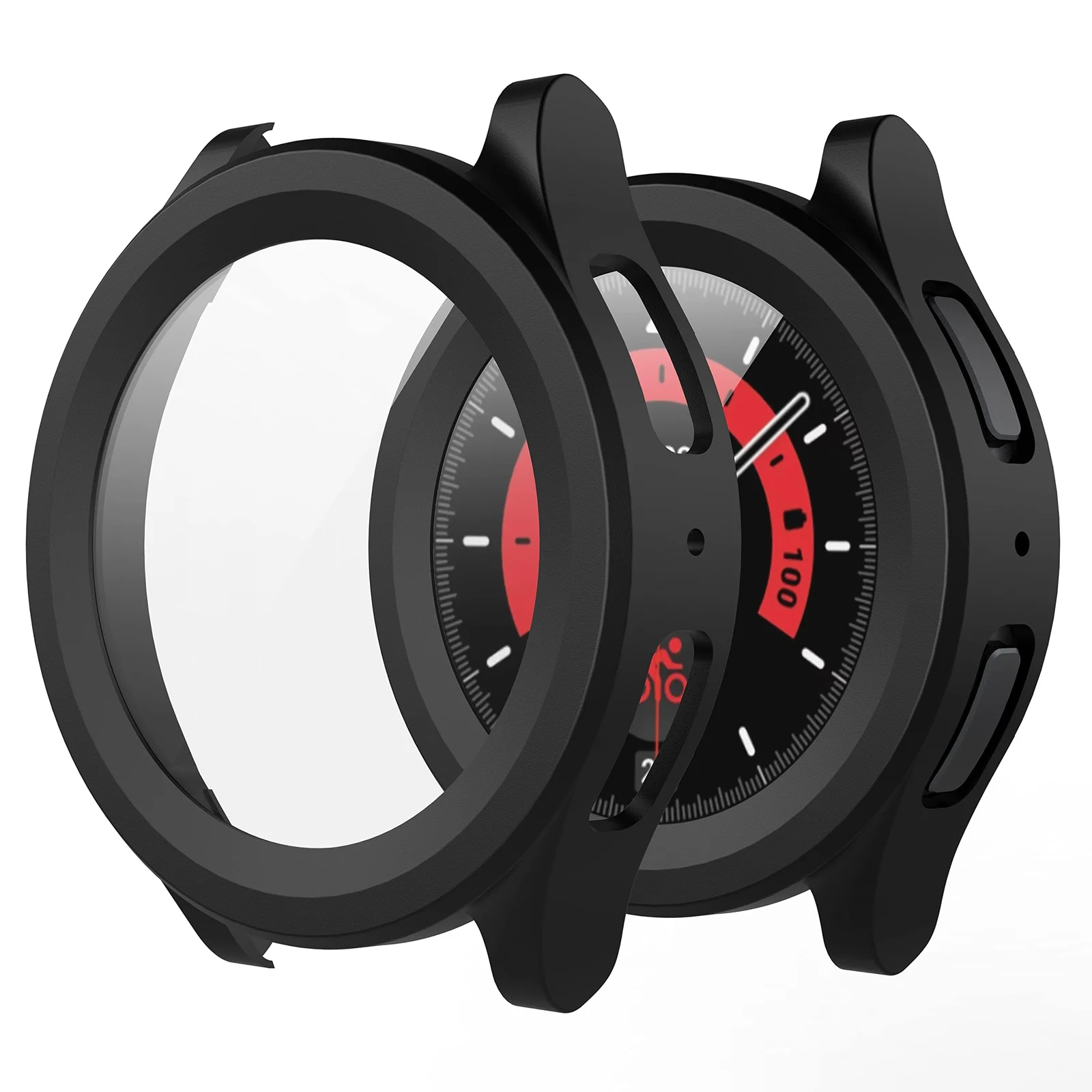 DL3 Mobilak Protective Case Compatible with Samsung Galaxy Watch 5 Pro 45mm 9H Hardness PC Case Bumper Full Slim Protective Cover with Tempered Glass For Samsung Galaxy Watch5 Pro 45mm - Black