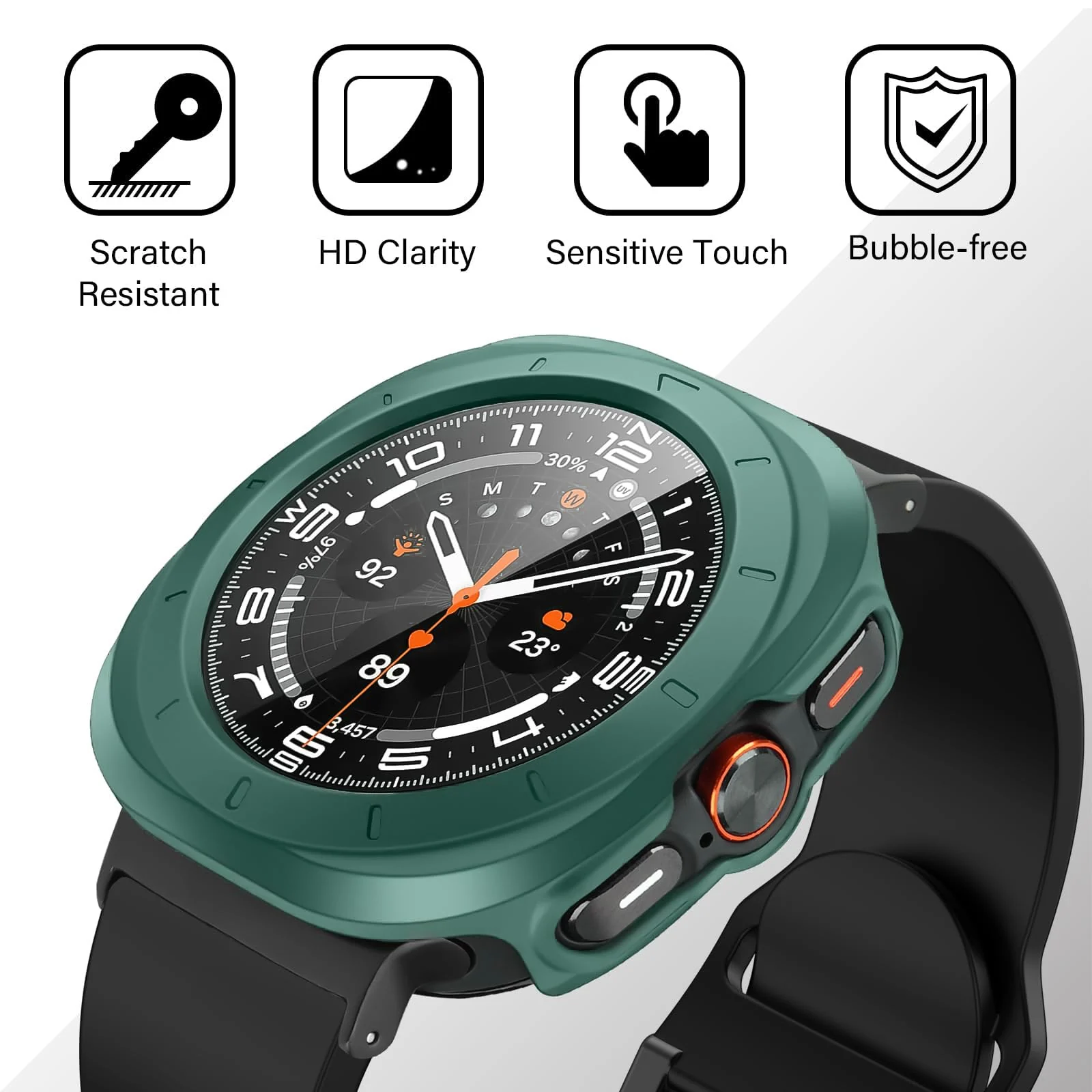 DL3 MOBILAK Full-Coverage Watch Case with Tempered Glass for Samsung Galaxy Watch Ultra 2025 / Galaxy Watch 7 Ultra 2024 47 mm, Green