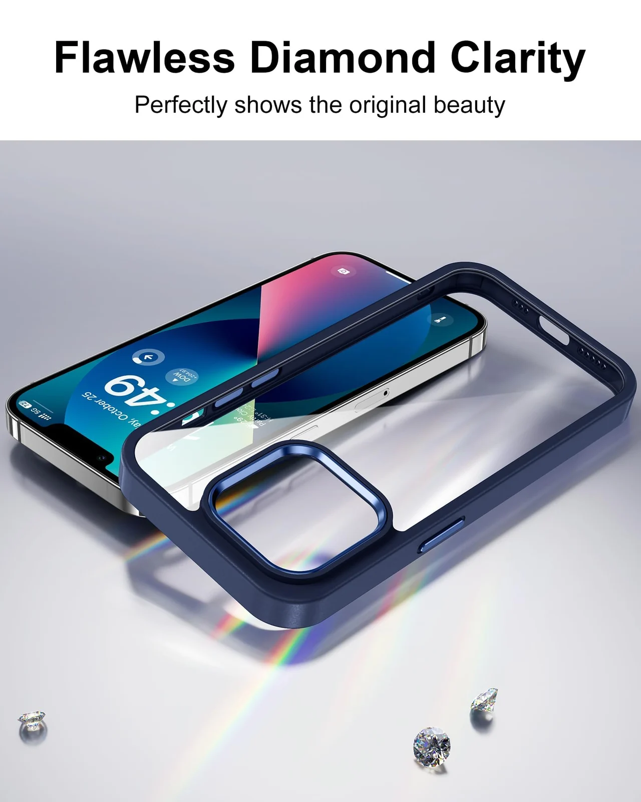 DL3 Mobilak Clear PC and TPU Protective Case for iPhone 15 Plus 6.7-Inch / iPhone 14 Plus 6.7-Inch with Camera Protection and Shockproof Design - A Dark Blue