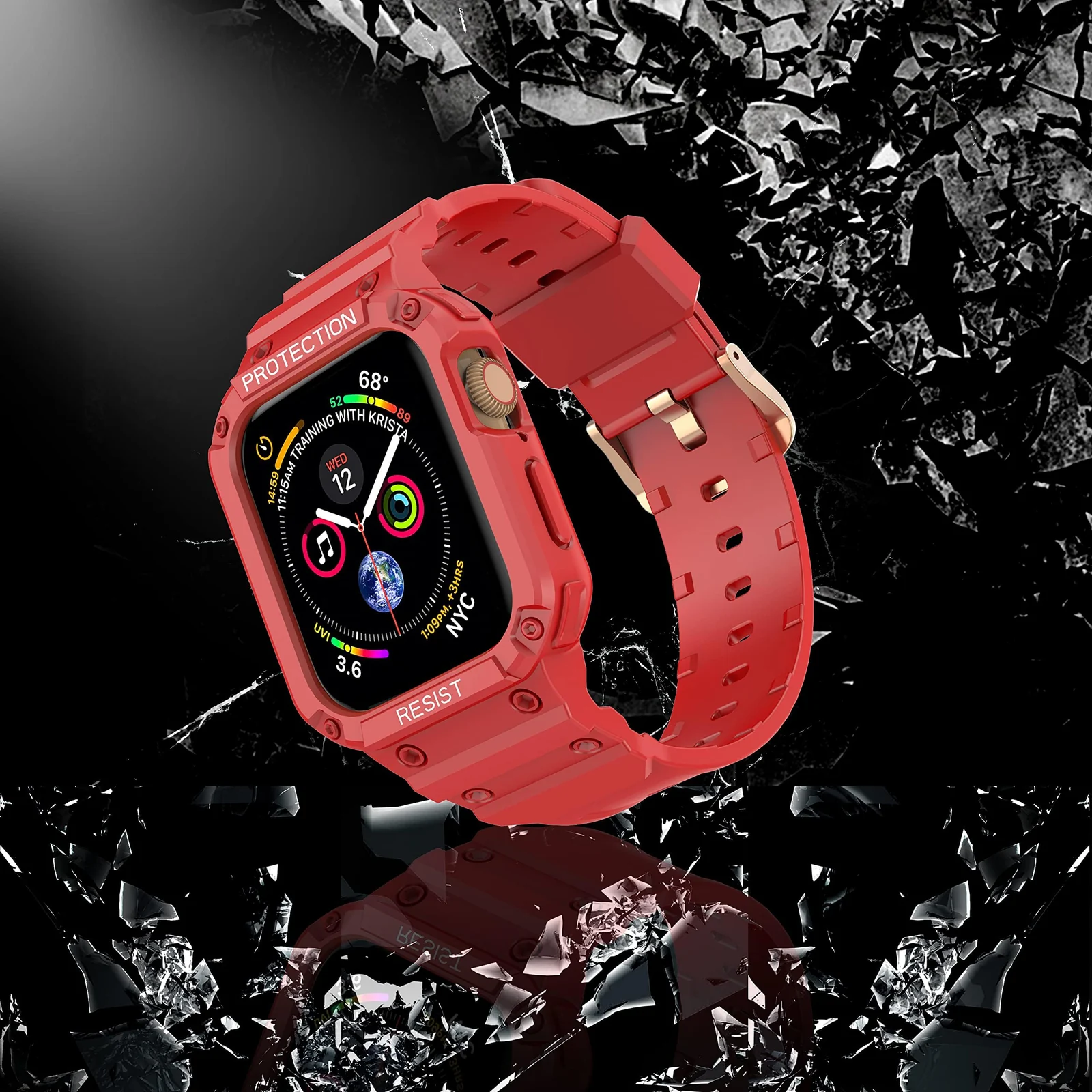 DL3 Mobilak Compatible With Apple Watch Band 45mm 44mm 42mm with Bumper Case, Rugged Men Bands for iWatch SE SE 2 Series 9 8 7 6 5 4 3 2 1, Sport Military Protector Drop-proof Shockproof - Red