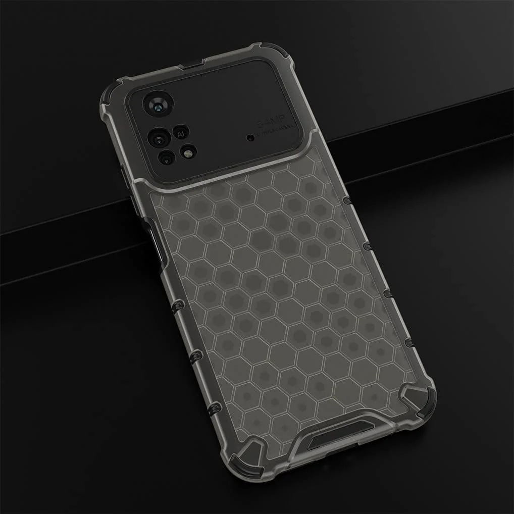 DL3 Mobilak Honeycomb Protective Case for Xiaomi Poco M4 Pro 4G (Not 5G), Shock-absorbing protection, Transparent design, Slim, lightweight profile - Black