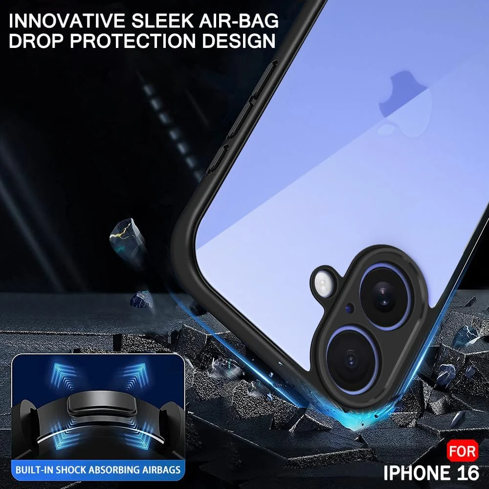 DL3 Mobilak Clear PC and TPU Protective Case for iPhone 16 6.1-Inch with Camera Protection and Military-Grade Protection - Gray