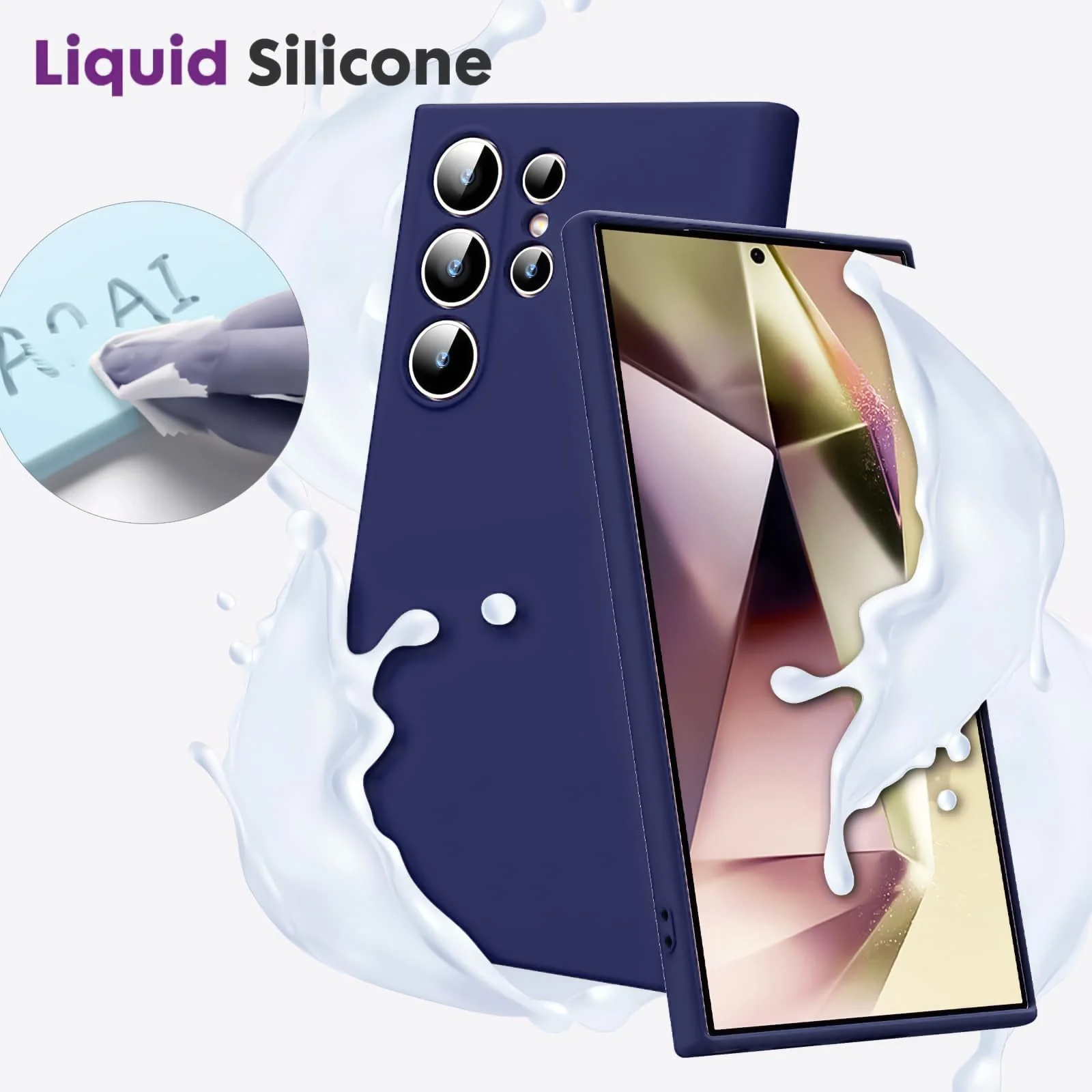 DL3 Mobilak Liquid Silicone Protective Case with Soft Microfiber Lining with Full Camera Protection for Samsung Galaxy S23 Ultra - Blue 2