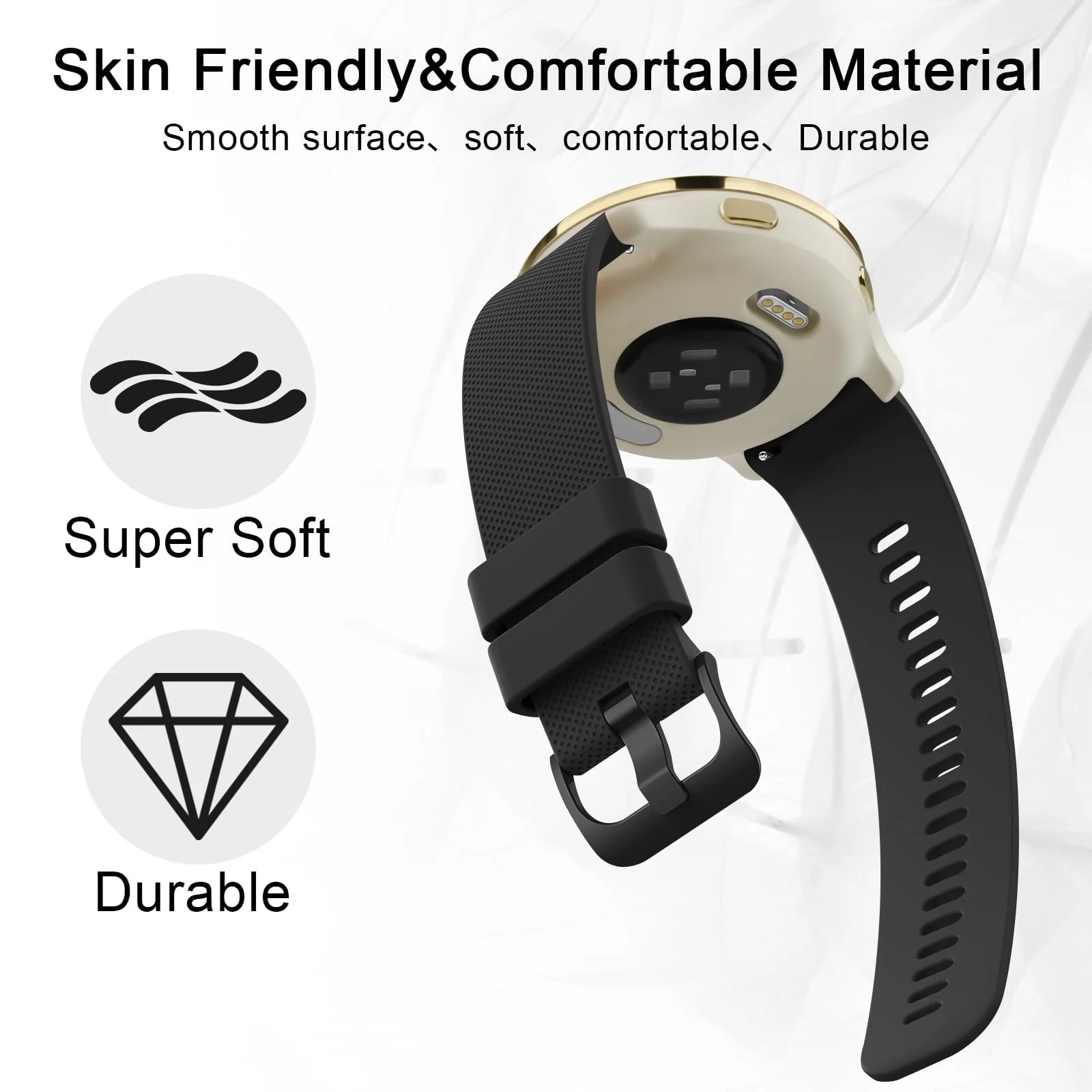 DL3 Mobilak Strap Silicone Buckle 20MM Band Compatible with Samsung Gear Sport/Watch 7/6/5/4/5 Pro 45mm/S2 classic/active 2 40mm 44mm/Amazfit GTS 2/2e/GTS 3/3 Pro/GTS 4/GTS 2 Mini/3 Mini/4 - Black