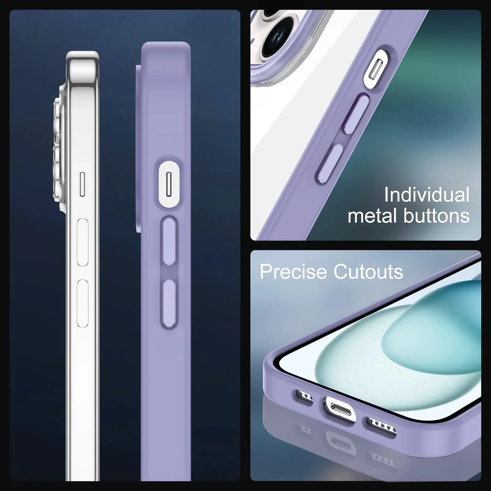 DL3 Mobilak Case Compatible With iPhone 13/iPhone 14 6.1-Inch, Clear Case Shockproof Hard PC +Soft Silicone [Not Yellowing] Transparent Protective Slim Case Phone - A. Purple
