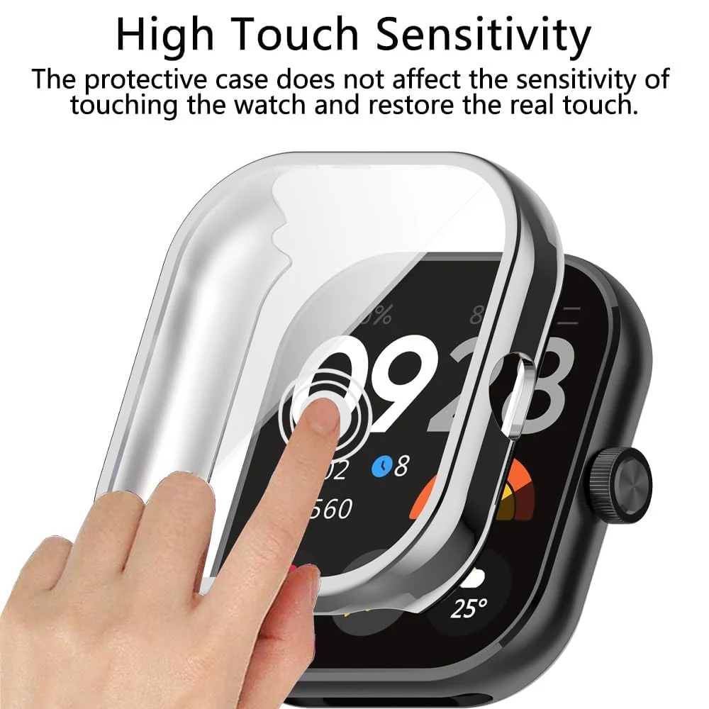 DL3 Mobilak Case Compatible with Xiaomi Redmi Watch 4 Case All-Around with Built-in Screen Protector Watch Soft TPU Shockproof Cover Slim Guard Thin Bumper Shell Protector - Silver