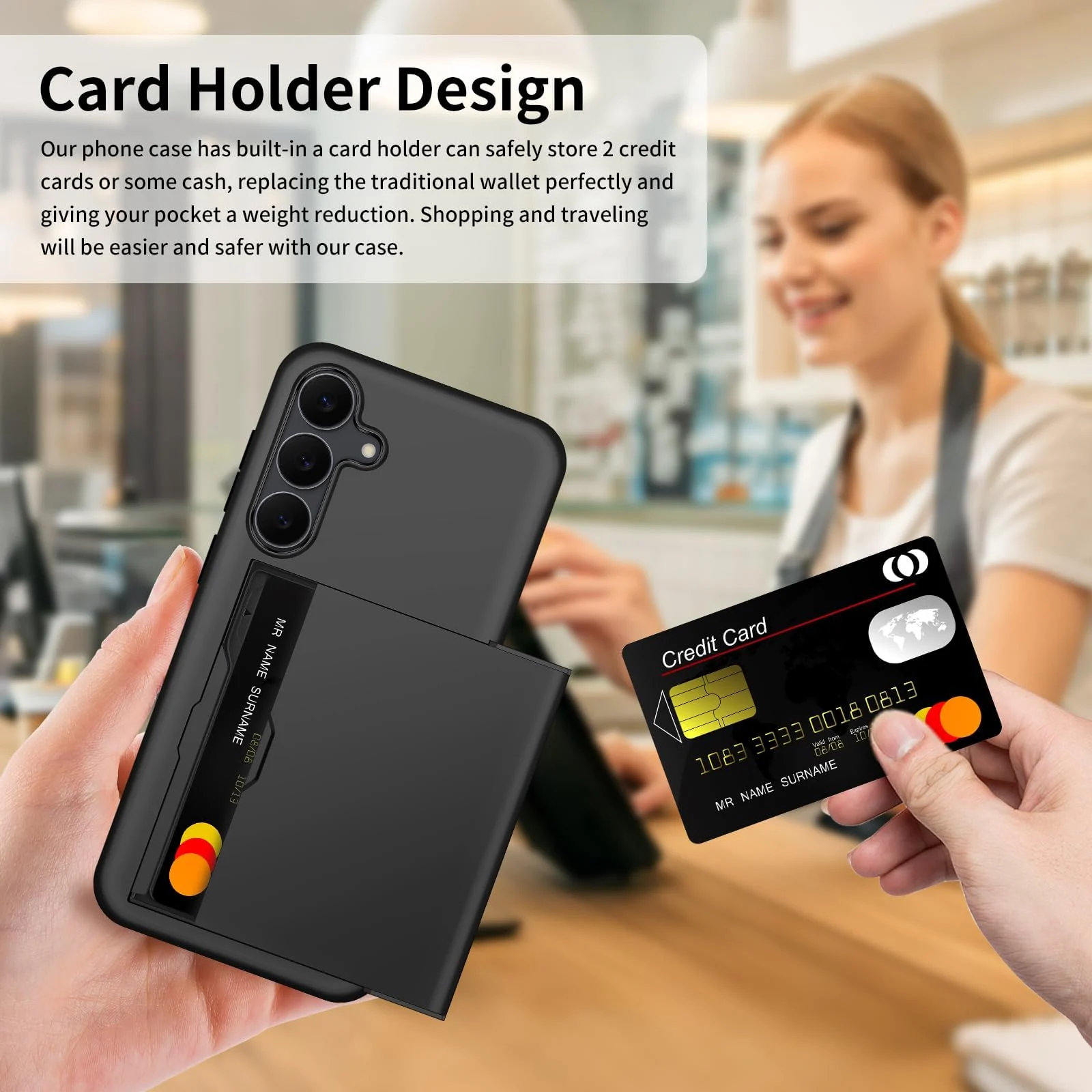 DL3 Mobilak Compatible with Samsung Galaxy S25 FE 5G Case with Card Holder Dual Layer Heavy Duty Protective Shockproof Hidden Card Slot Slim Wallet Phone Cover for Women/Men - Black