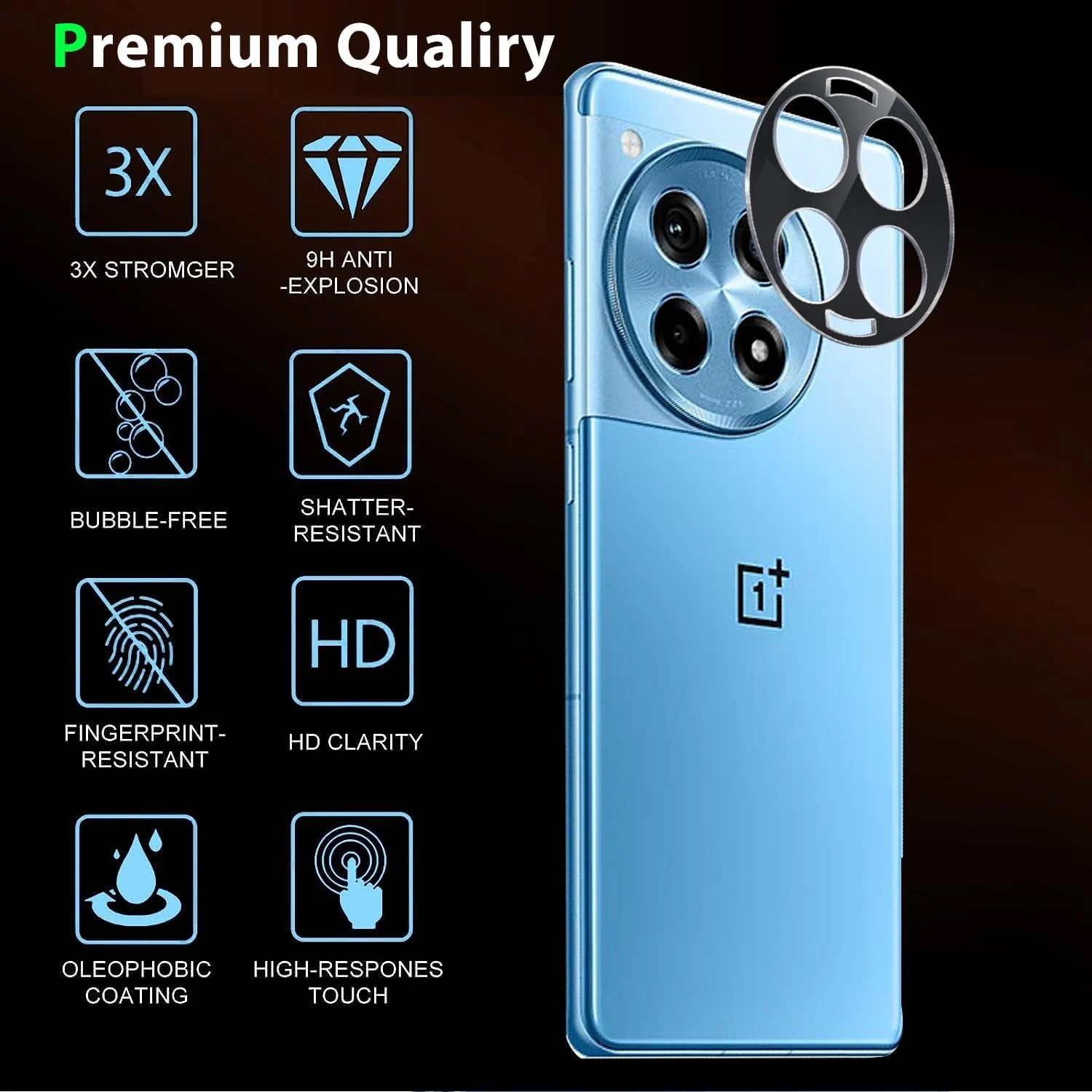 DL3 Mobilak OnePlus 12R 5G Camera Lens Protector Tempered Glass Screen Protector HD [Full Coverage][Anti-Scratch] Drop Protection Ultra Clear/Thin Lens Protector Case - Black