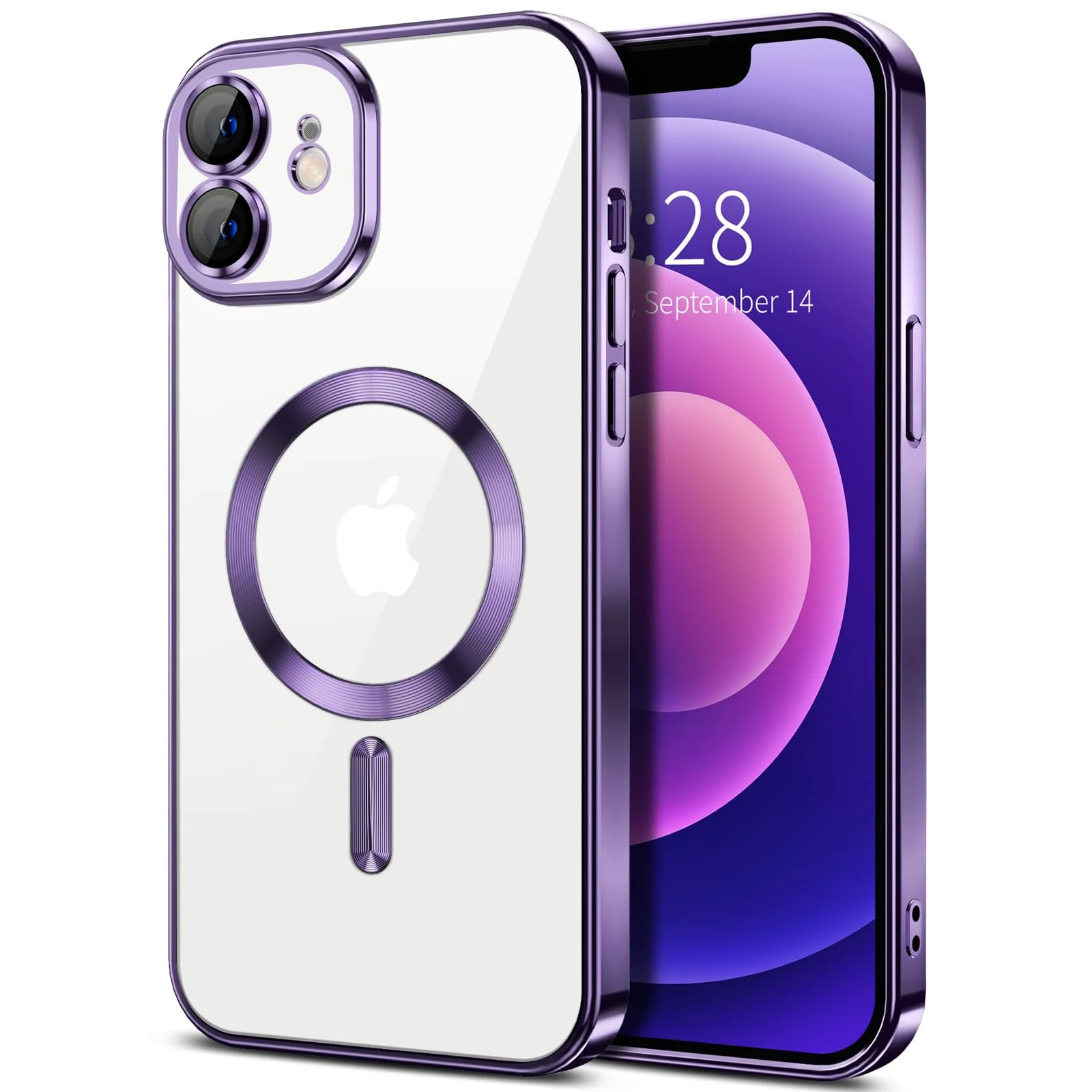 DL3 Mobilak Case for iPhone 11 (6.1 Inch) Compatible with MagSafe with Camera Lens Protector, Magnetic Clear Case Full Protection Plating Anti-Scratch Slim Thin Case Cover - Purple