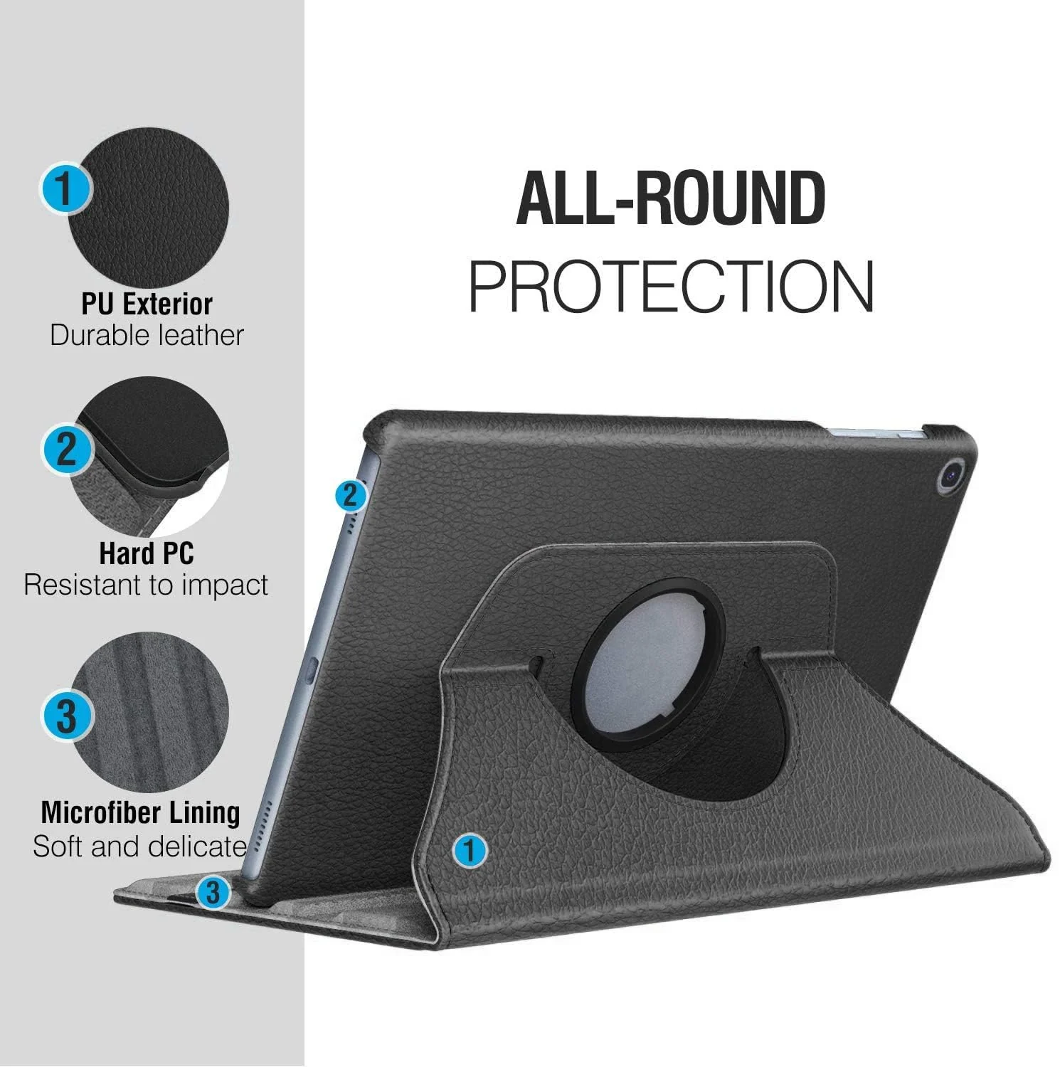DL3 Mobilak Protective Cover for Samsung Galaxy Tab S6 Lite 2024/2022/2020 10.4 inch Tablet, 360° Rotatable Smart Stand, Leather Folio Flip Cover with Multi-Angle Viewing, Auto Wake Sleep - Black