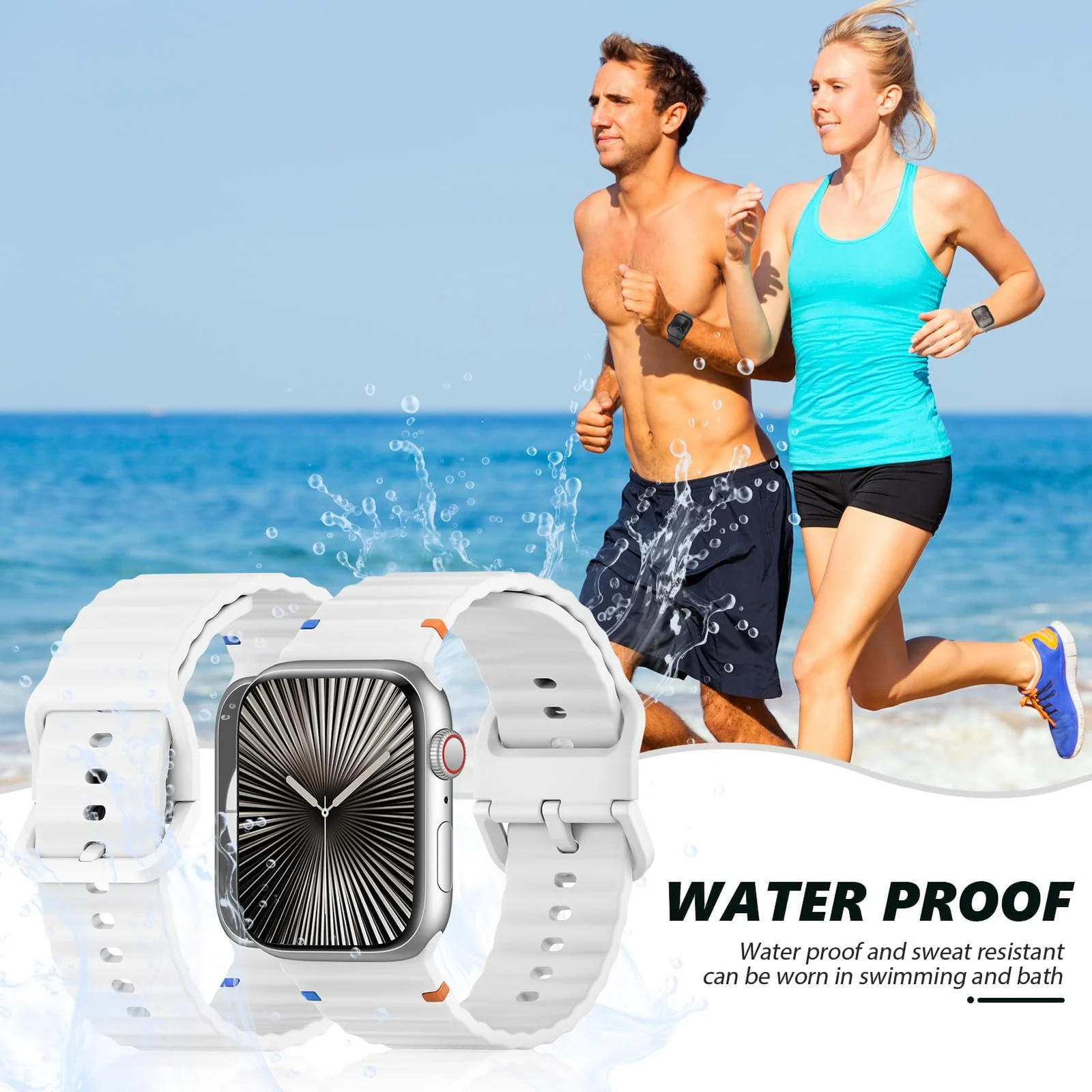 DL3 Mobilak Silicone Wave Stitching Wristband for Huawei Watch Fit 3/Watch Fit 4 Pro/Fit 4 Strap, Watchbands Breathable Sport Bands Armband Quick Release Strap Adjustable Bracelet - White