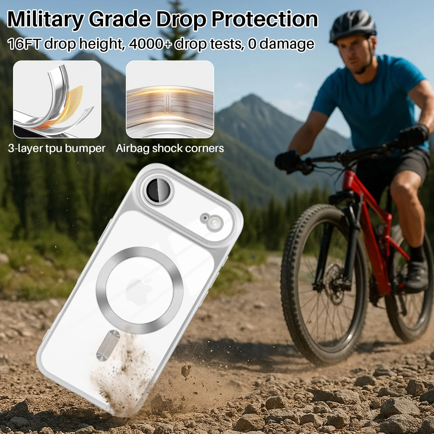 DL3 Mobilak Plated-Edge Protective Case for iPhone 17 Air with Camera Control Button, Compatible with MagSafe accessories, Built-in magnetic car-mount support, Camera protection - Silver