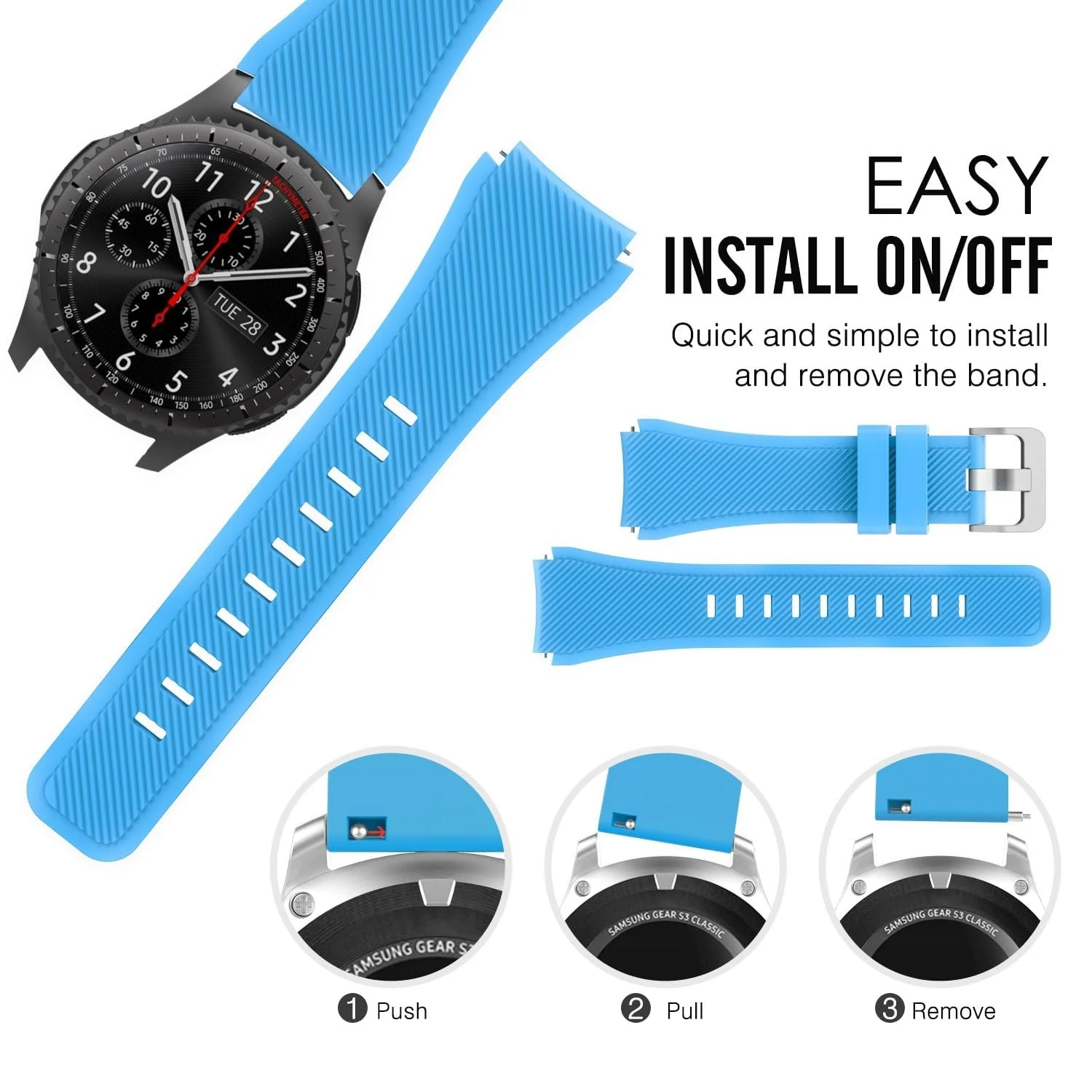 DL3 Mobilak Sport Silicone Band 20MM Strap For Samsung Gear Sport/Watch 6/5/4/5 Pro 45mm/S2 classic/active 2 40mm 44mm/Amazfit GTS/2/2e/GTS3/3 Pro/2 Mini/3 Mini/Bip 3/Bip 3 Pro - Sky Blue