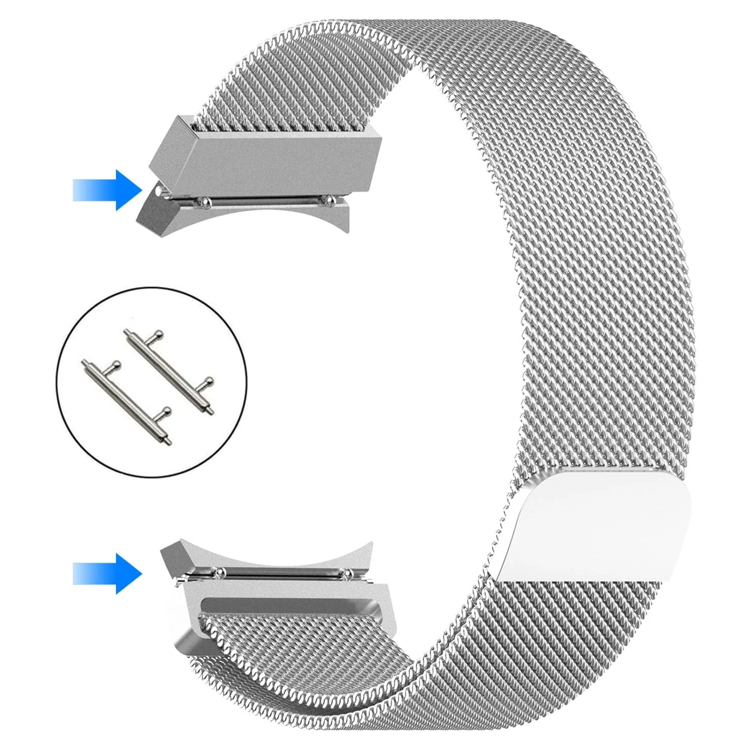 DL3 Mobilak No Gap Metal Band Compatible with Samsung Galaxy Watch 7 6 5 4 FE 40mm 44mm, Galaxy Watch 6 4 Classic 47mm 43mm 42mm 46mm/Watch 5 Pro 45mm, Stainless Steel Wristband Women Men - Silver