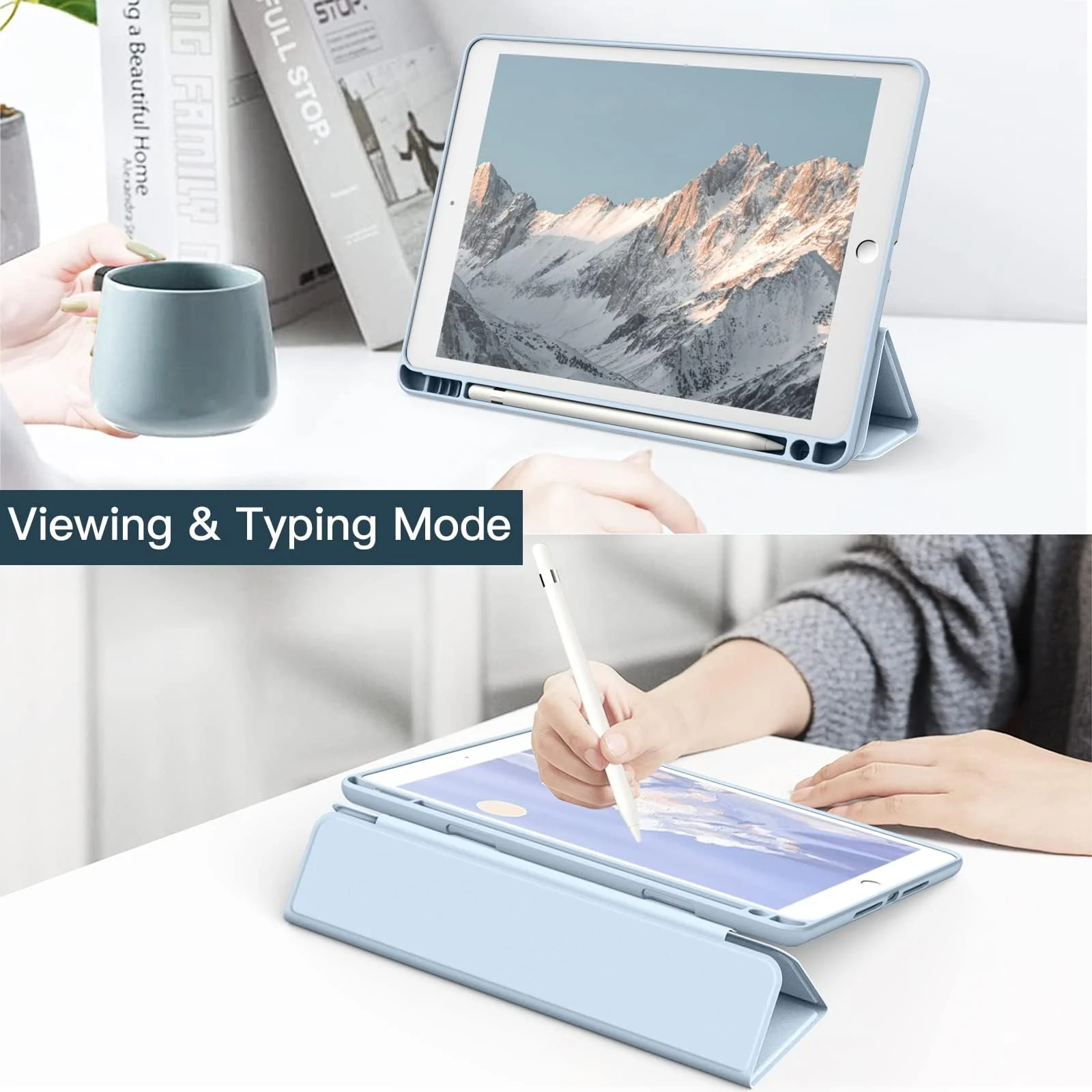 DL3 Mobilak Case for iPad 10.2-Inch (9th/8th/7th Generation, 2021/2020/2019), Clear Shockproof Back Cover Built-in Pencil Holder, Auto Sleep/Wake - Sky Blue