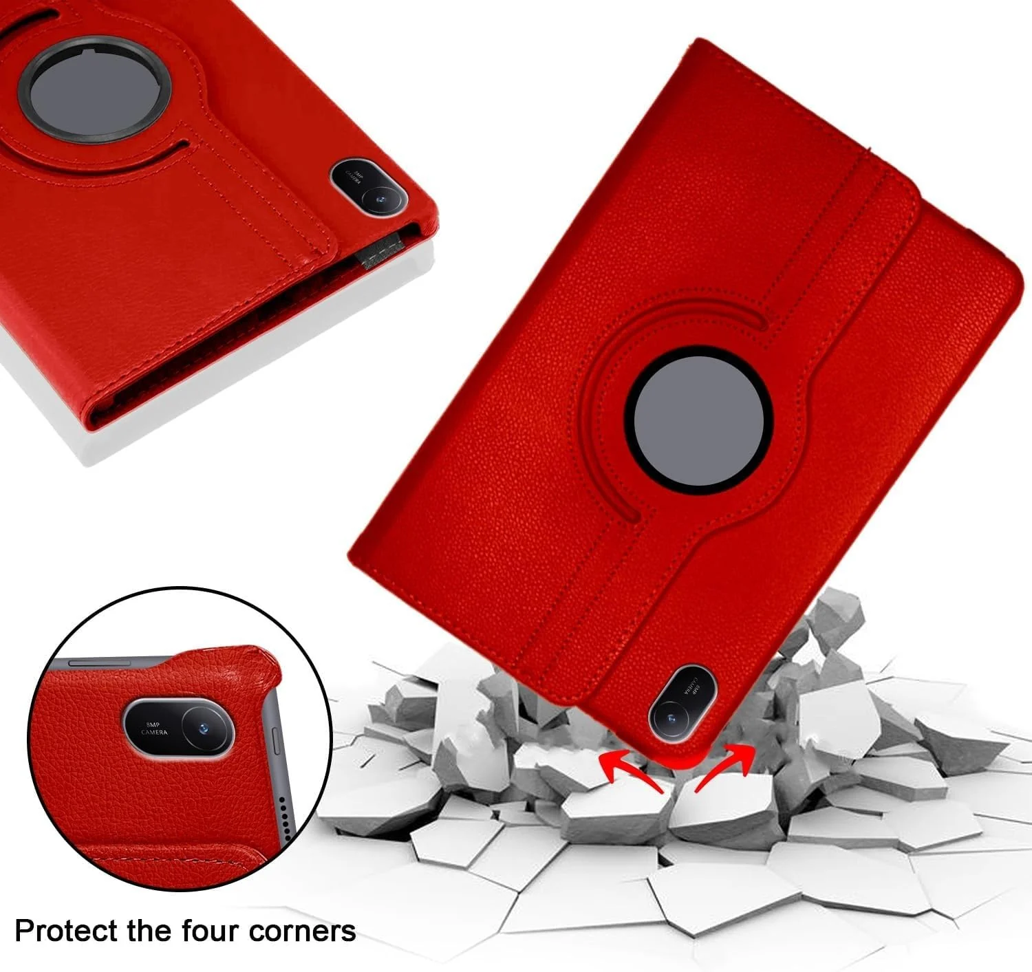 DL3 Mobilak Protective Cover for Huawei MatePad SE 11 inch 2024, 360° Rotatable Smart Stand, Leather Folio Flip Cover with Multi-Angle Viewing, Auto Wake Sleep - Red