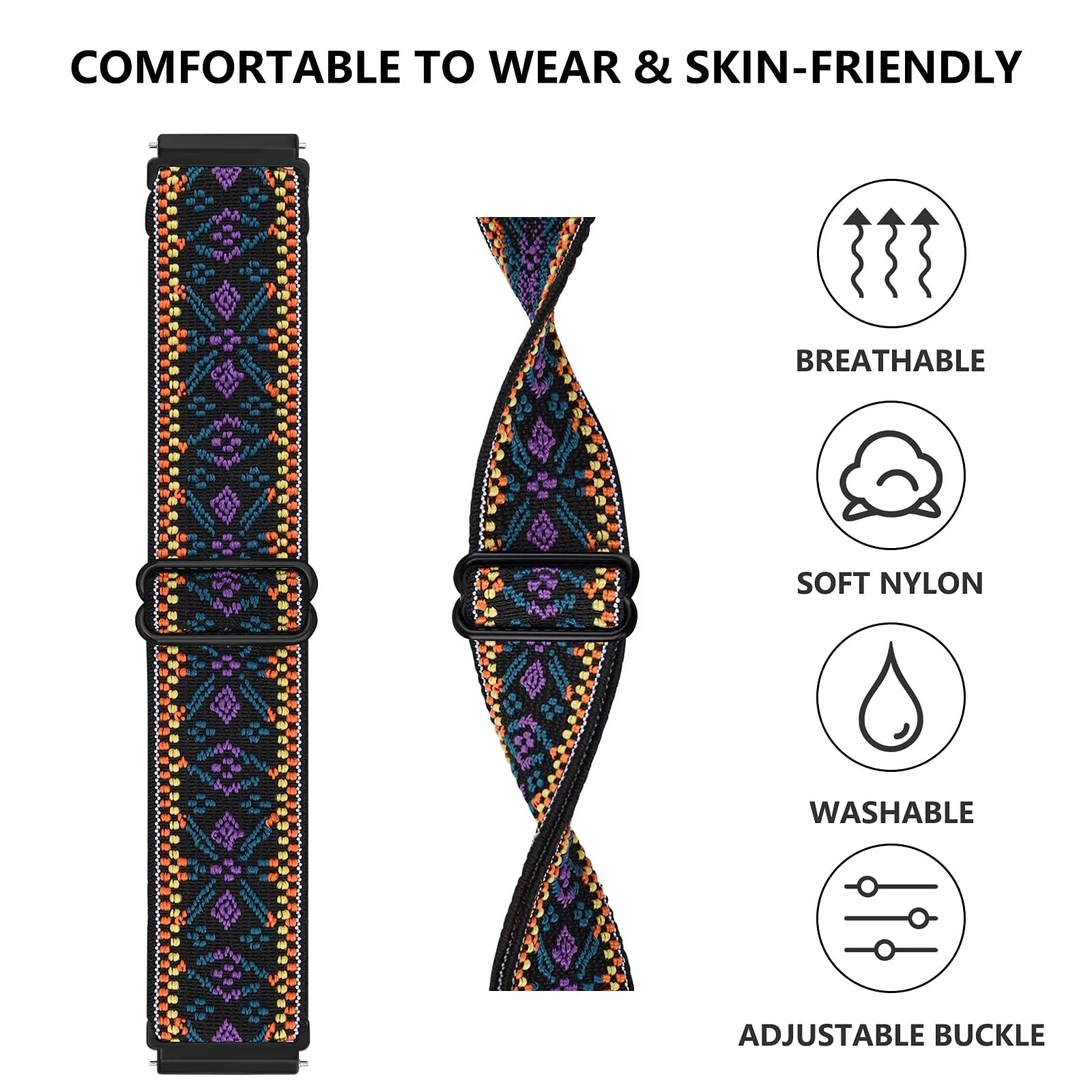 DL3 MOBILAK Strap Nylon Loop 20MM Band Compatible with Samsung Galaxy Watch 7/6/5/4 40mm 44mm/Watch 5 Pro 45mm/S2 classic/active 2 40mm 44mm/Amazfi GTS 2/2e/3/3 Pro/4/GTS 2 Mini/3 Mini/4 Mini/Bip3
