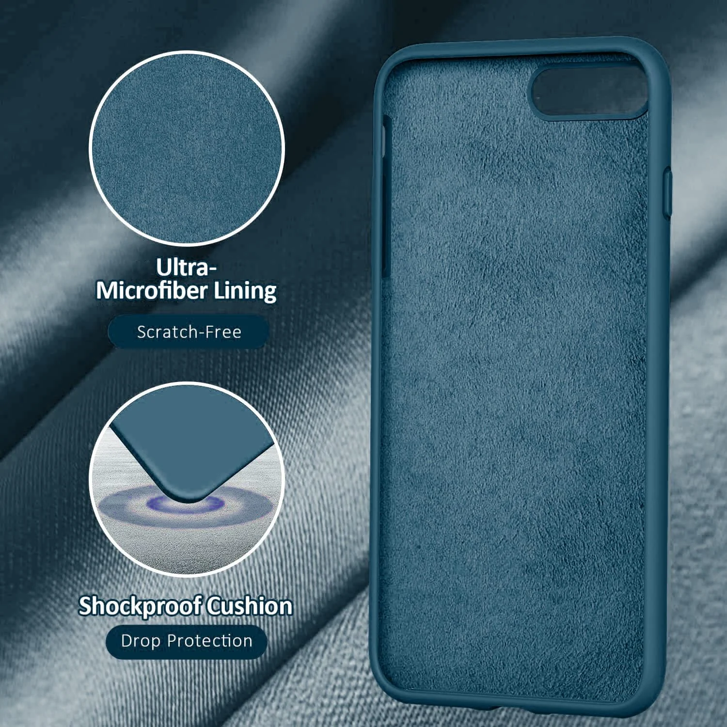 DL3 Mobilak Liquid Silicone Case for iPhone 6 Plus / 6S Plus, Shock-absorbing protection, Scratch-resistant surface, Soft microfiber lining - Storm Blue