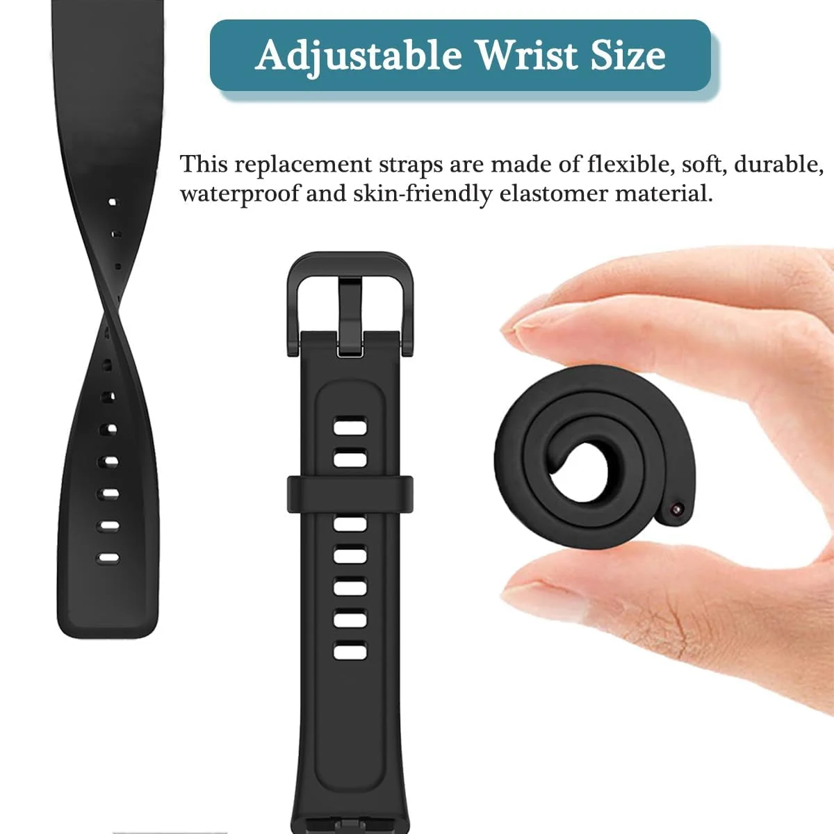 DL3 Mobilak Silicone Bracelet for Huawei Watch Fit 3/Watch Fit 4 Pro/Fit 4 Strap, Soft Silicone Sport Replacement Strap for Women/Men, Adjustable Waterproof Sports Band - Black