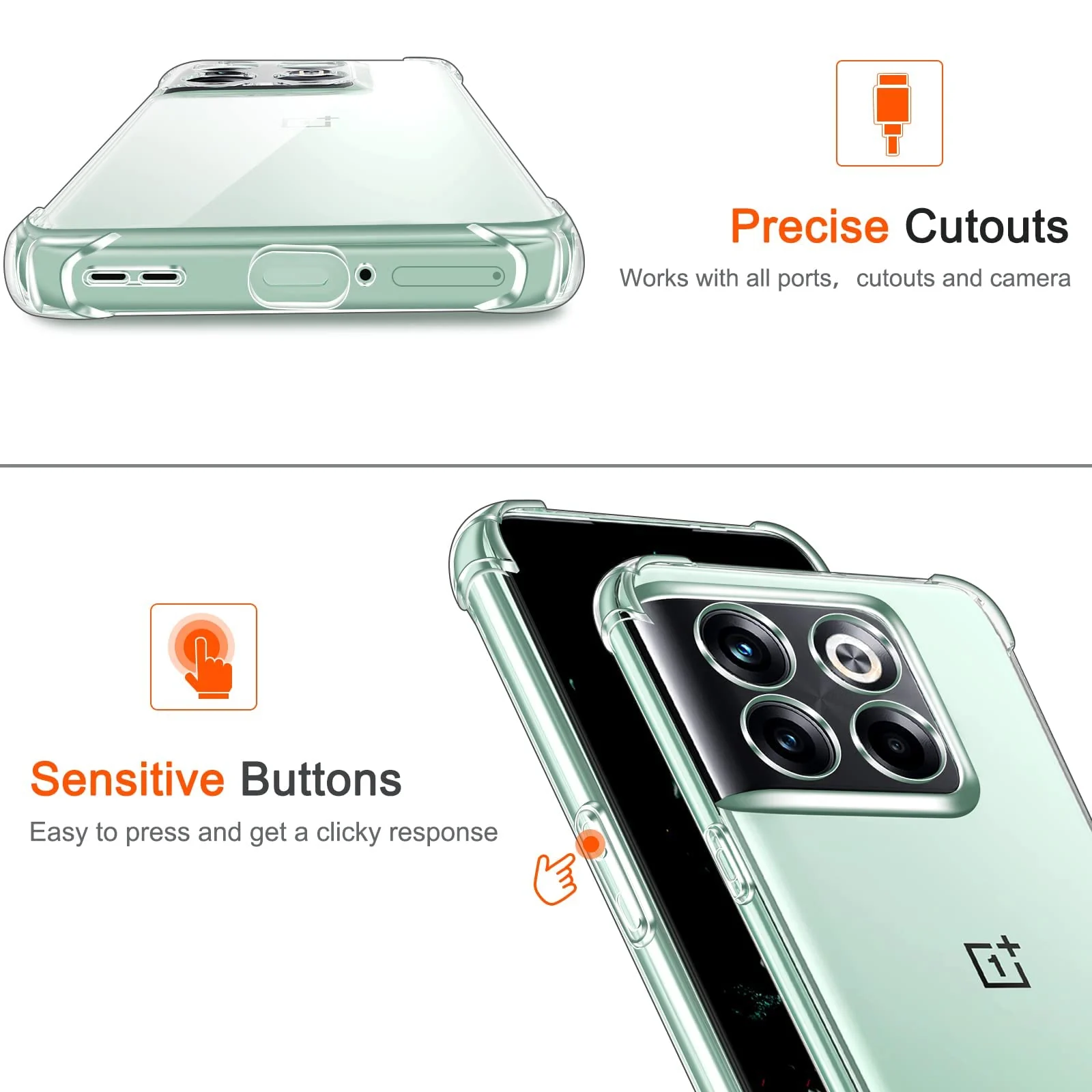 DL3 Mobilak Case Compatible with OnePlus 10T / OnePlus AcePro, Cover Silicone TPU Gorilla Anti-shock Protector Camera Shockproof Corners - Clear