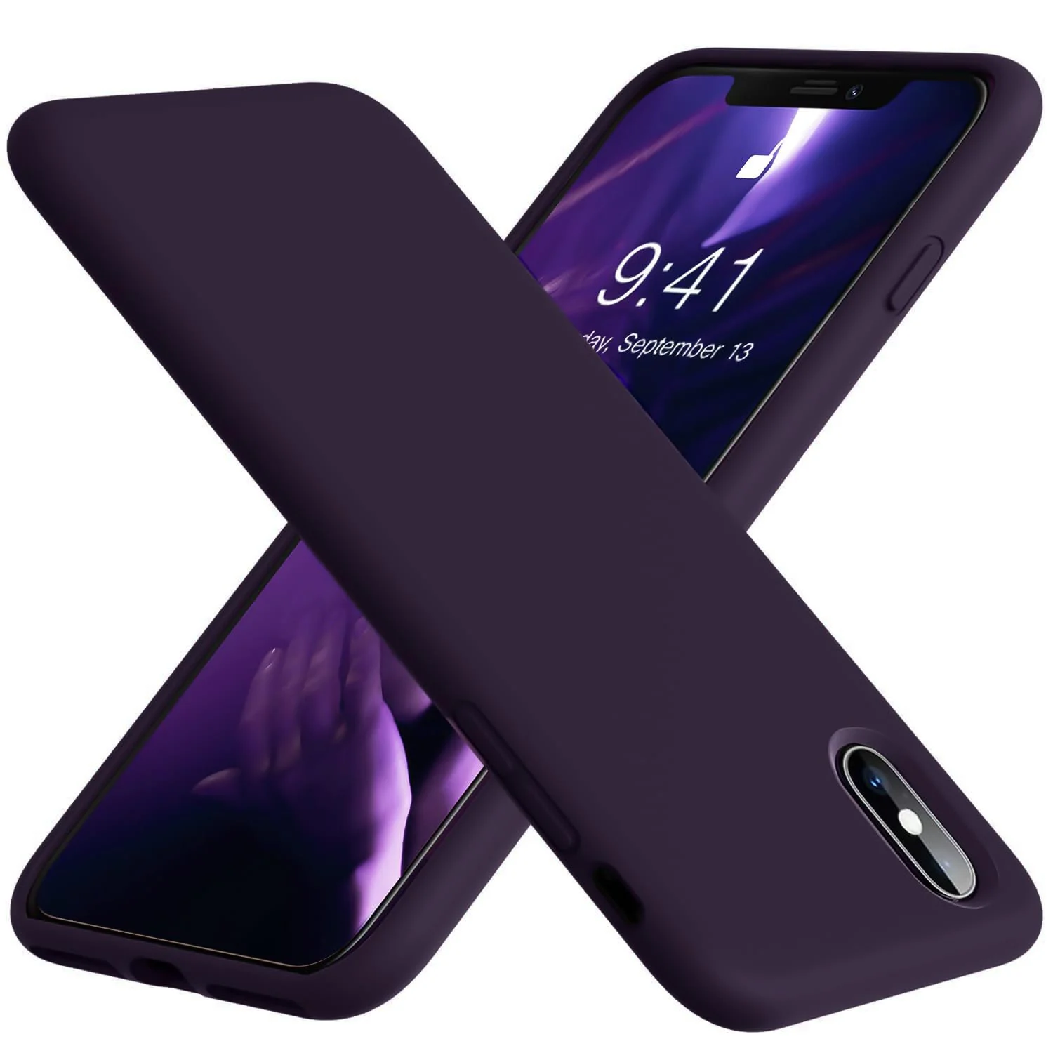 DL3 Mobilak Compatible with iPhone XS Max Case, Liquid Silicone Case, Full Body Protective Cover, Shockproof, Slim Phone Case, Anti-Scratch Soft Microfiber Lining - Elderberry
