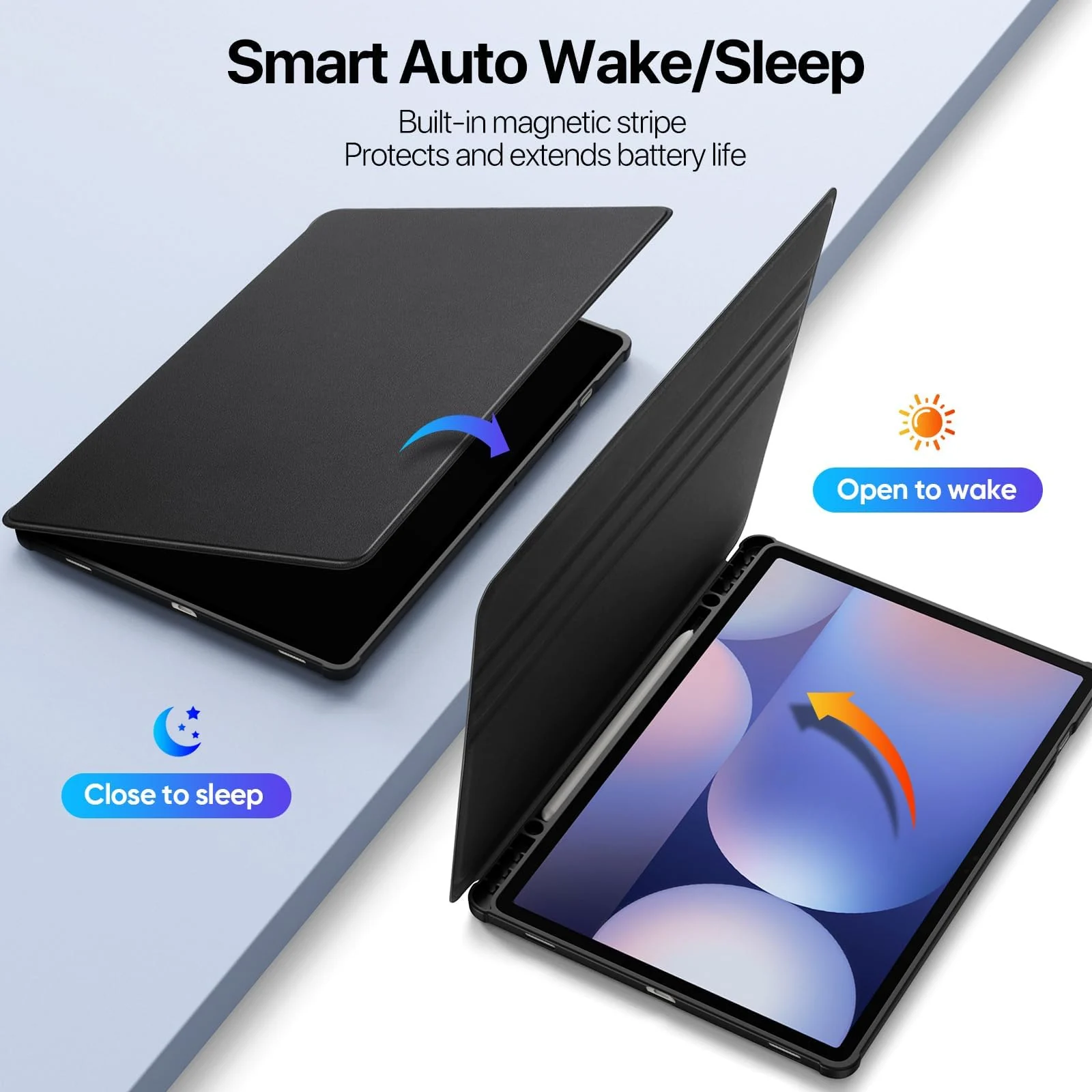 DL3 Mobilak Case for Samsung Galaxy Tab S9 FE+/S9 Plus/S10+Plus 12.4 inch, 360° Rotation Multi-angle Stand Slim Cover PU leather + Transparent Acrylic case with Pen Holder Auto Wake/Sleep - Black