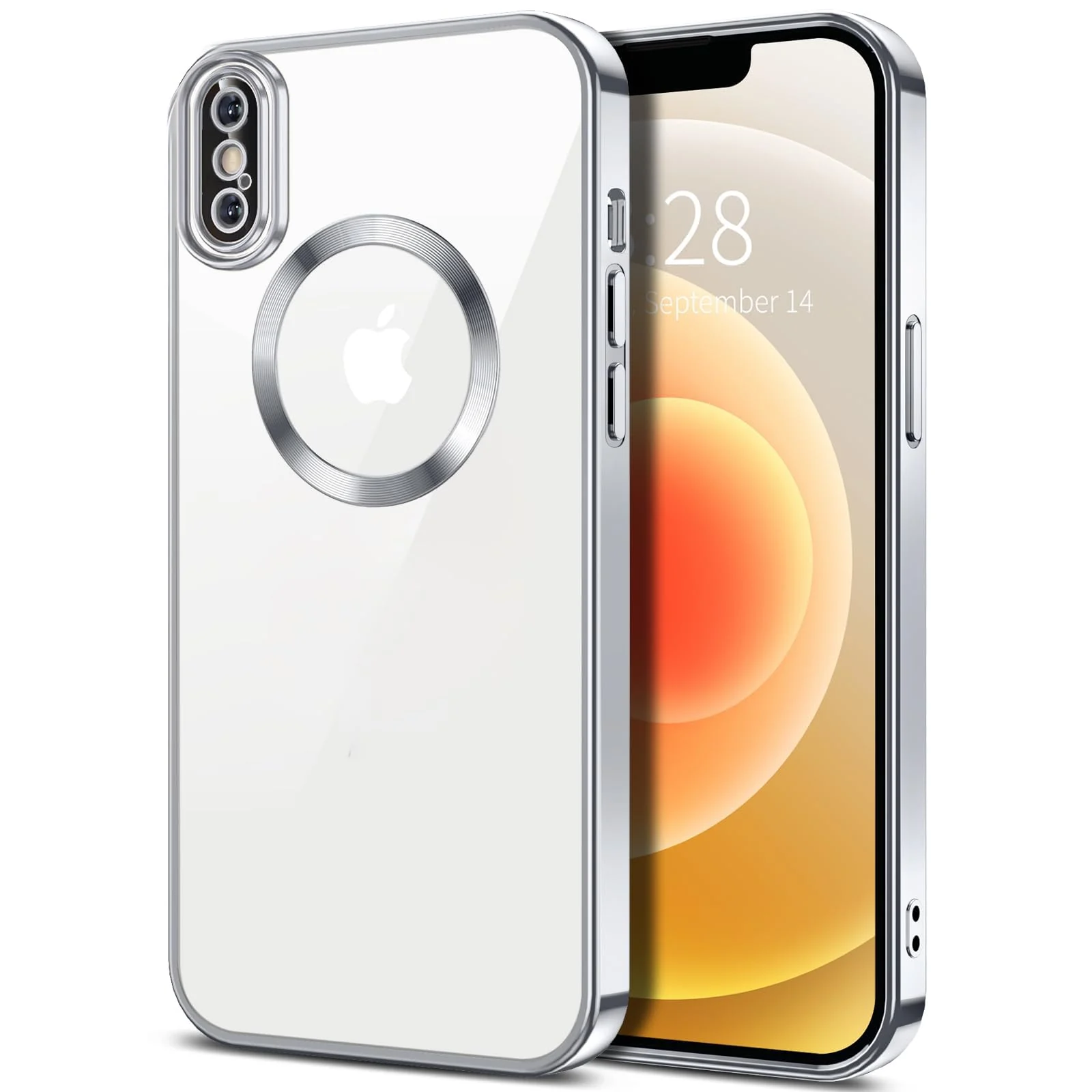 DL3 Mobilak Clear Case for iPhone X/iPhone XS with Built-in Camera Lens Protector, Slim Luxury Plating Edge Soft TPU Cover Protective, Transparent Case for Women Girls Men - Silver