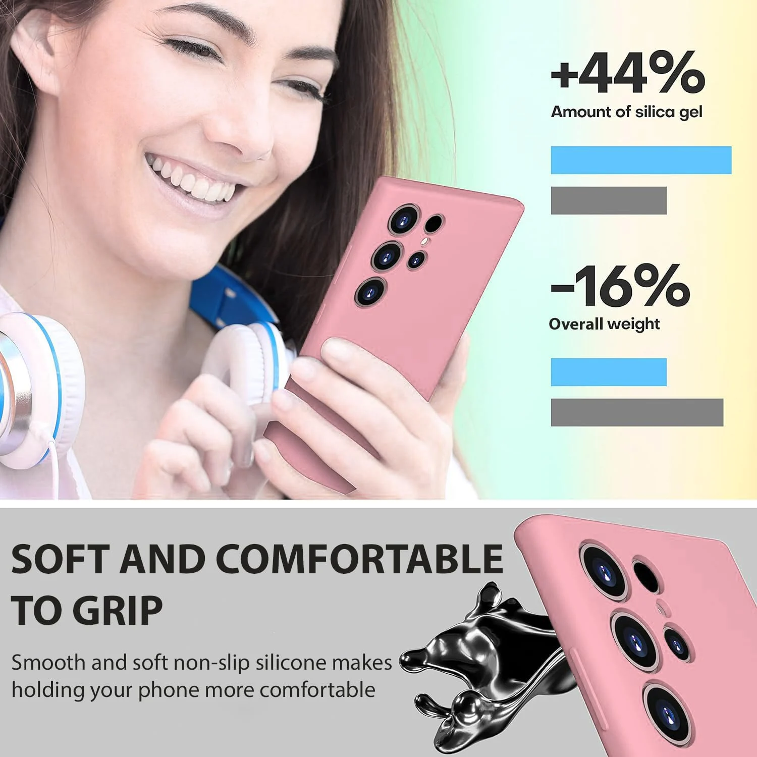 DL3 Mobilak Samsung Galaxy S24 Ultra Case, Soft Flexible Silicone Gel Rubber Bumper Cover, Full Body Shockproof Protective Phone Case - Pink