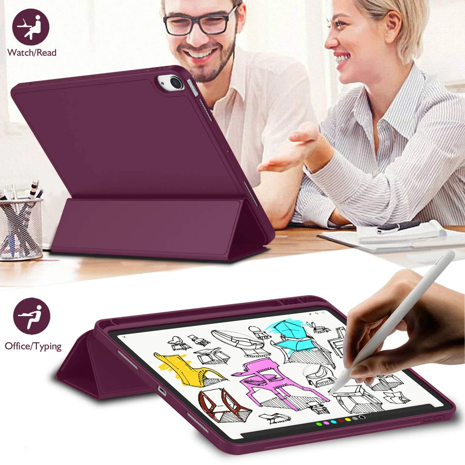 DL3 Mobilak Xiaomi Pad 6/Pad 6 Pro Case with Pen Holder 11.0 inch 2023, Soft TPU Back Trifold Stand Protective Smart Cover Flip for Xiaomi Pad 6/Pad 6 Pro, Auto Wake&Sleep - Wine Red