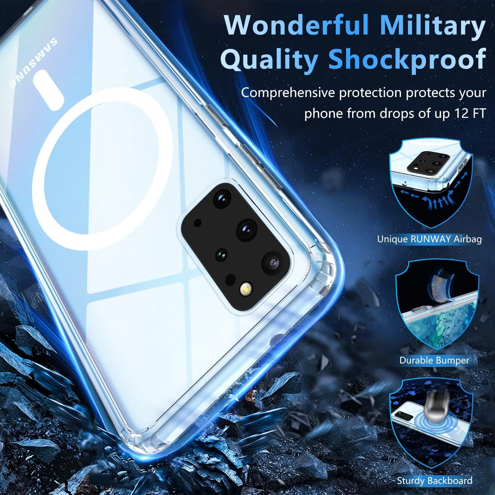 MOBIGON Slim Magnetic MagSafe-Compatible Phone Case for Samsung Galaxy S20 Plus, Clear