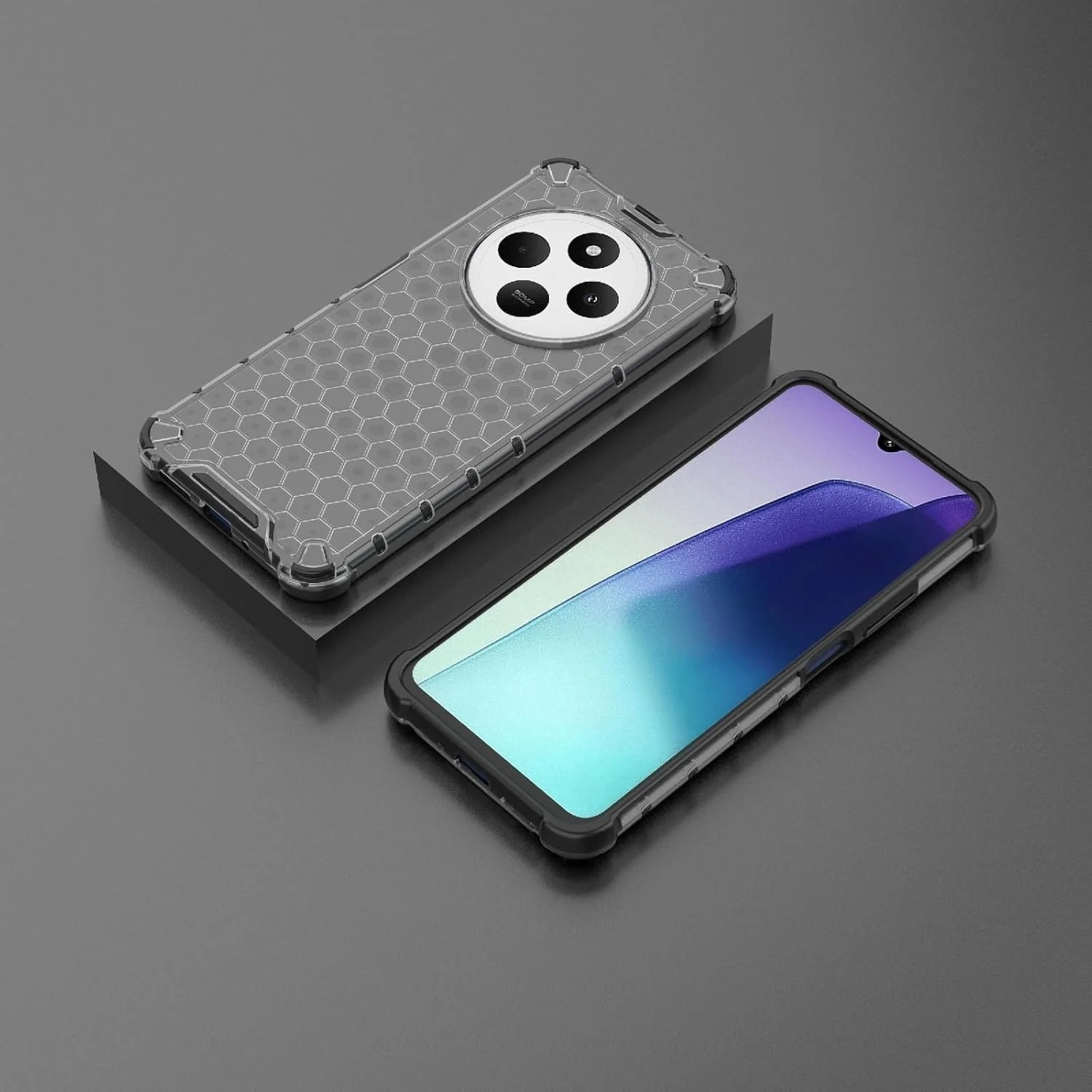 DL3 Mobilak Honeycomb Protective Case for Xiaomi Redmi 14C 4G / Poco C75, Shock-absorbing protection, Transparent design, Slim, lightweight profile - Black