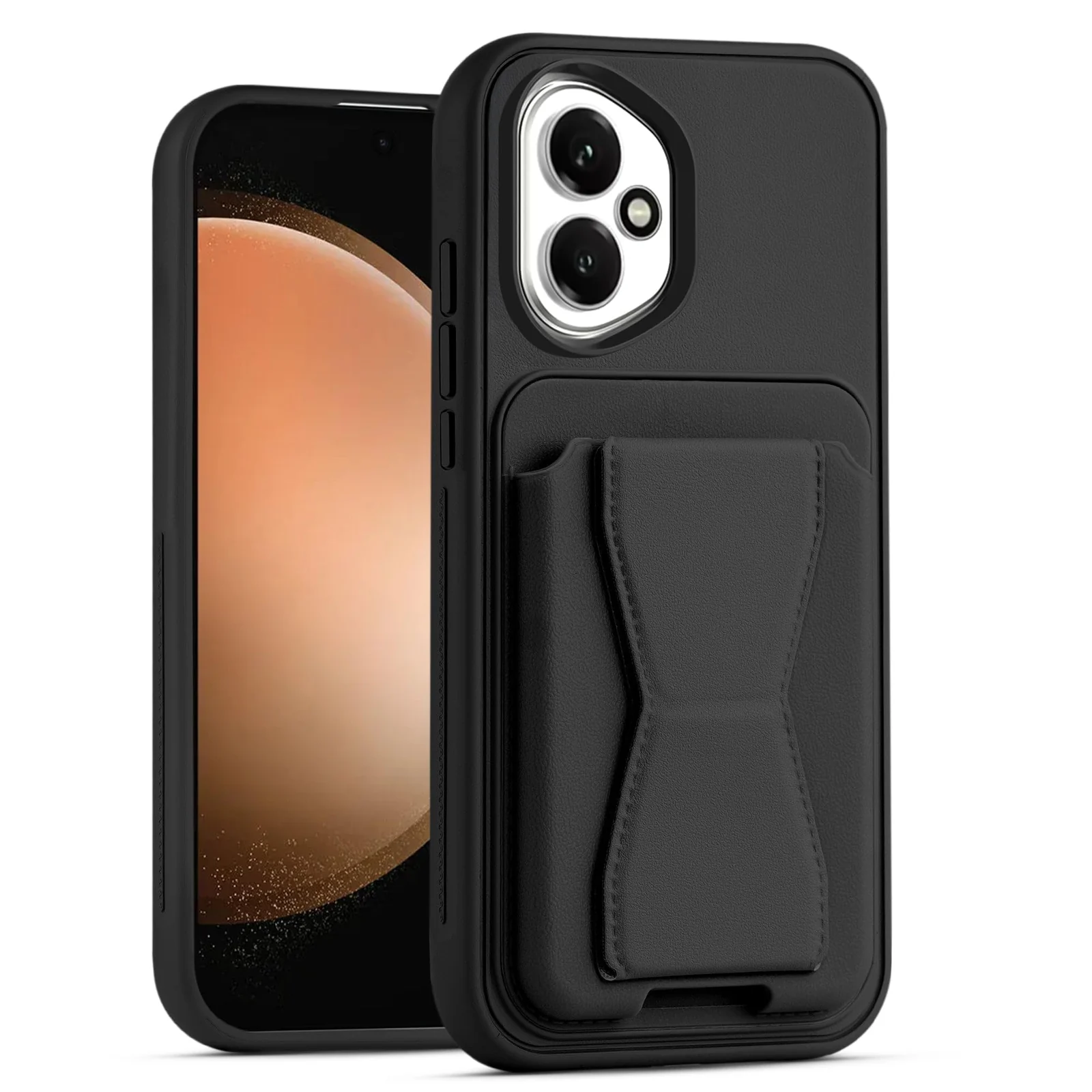 DL3 Mobilak Leather Wallet Case for Honor 400 5G, Camera protection, Shock-absorbing protection, Built-in kickstand - Black