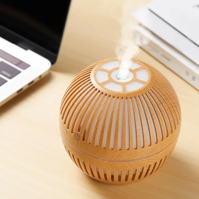Mobigon Wood Cool Mist Ultrasonic Humidifier for Room Moisture, Aroma Diffuser for Home, 200ml Essential Oil Diffuser with 7 Colorful Night Light, Auto Shut-Off, Home, Office, car - F.Light Brown