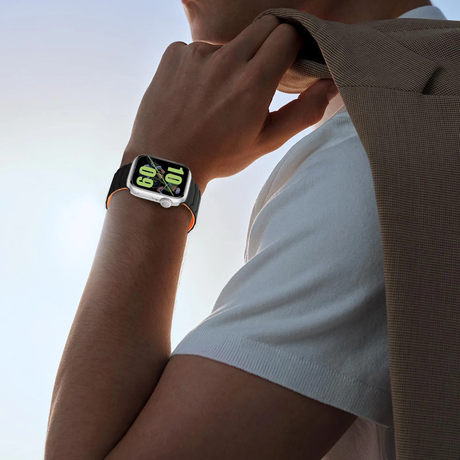 DL3 Mobilak Silicone Straps Compatible with Apple Watch Ultra Strap 49mm 46mm 45mm 44mm 42mm, Loop Band with Strong Magnetic Closure Designed for iWatch Ultra Ultra 2 Series 11 10 9 8 7 6 5 4 3 2 1 SE - Black Orange