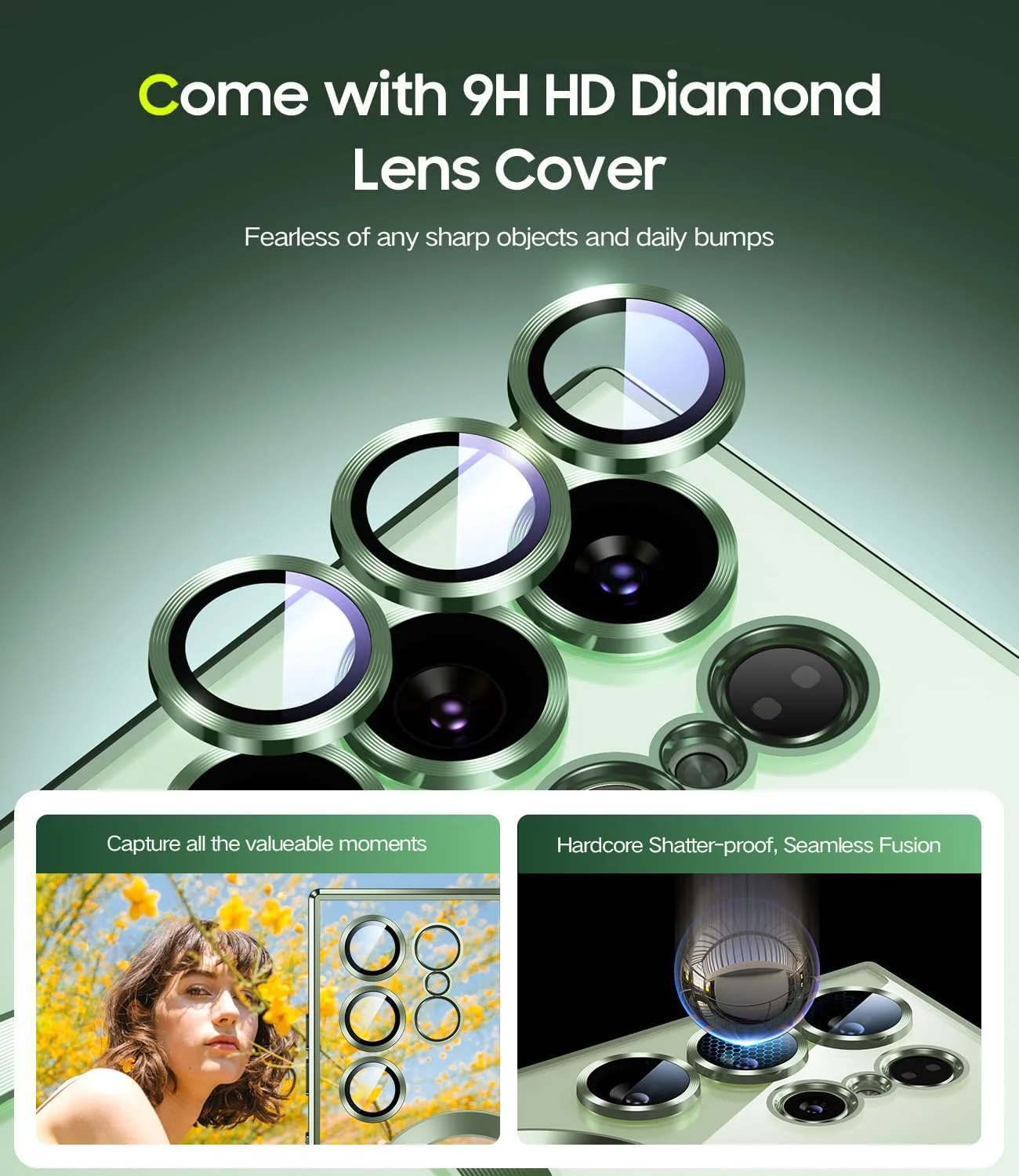 DL3 Mobilak Clear TPU Card Holder Case for Samsung Galaxy S24 Ultra with Camera Protection and Ring Holder - Green