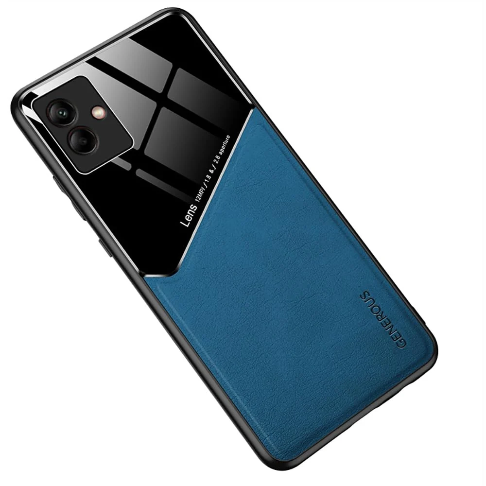 DL3 Mobilak Faux Leather and Plexiglass TPU Case for Samsung Galaxy A05 with Magnetic Car-Mount Support and Shockproof Design - Blue