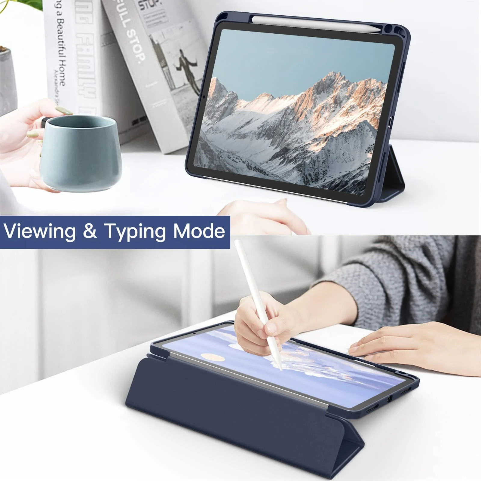 DL3 Mobilak Case Compatible with iPad (A16) 11th Generation 11 Inch (2025), iPad 10th Generation 10.9 Inch (2022), Clear Shockproof Back Cover Built-in Pencil Holder, Auto Sleep/Wake - Dark Blue