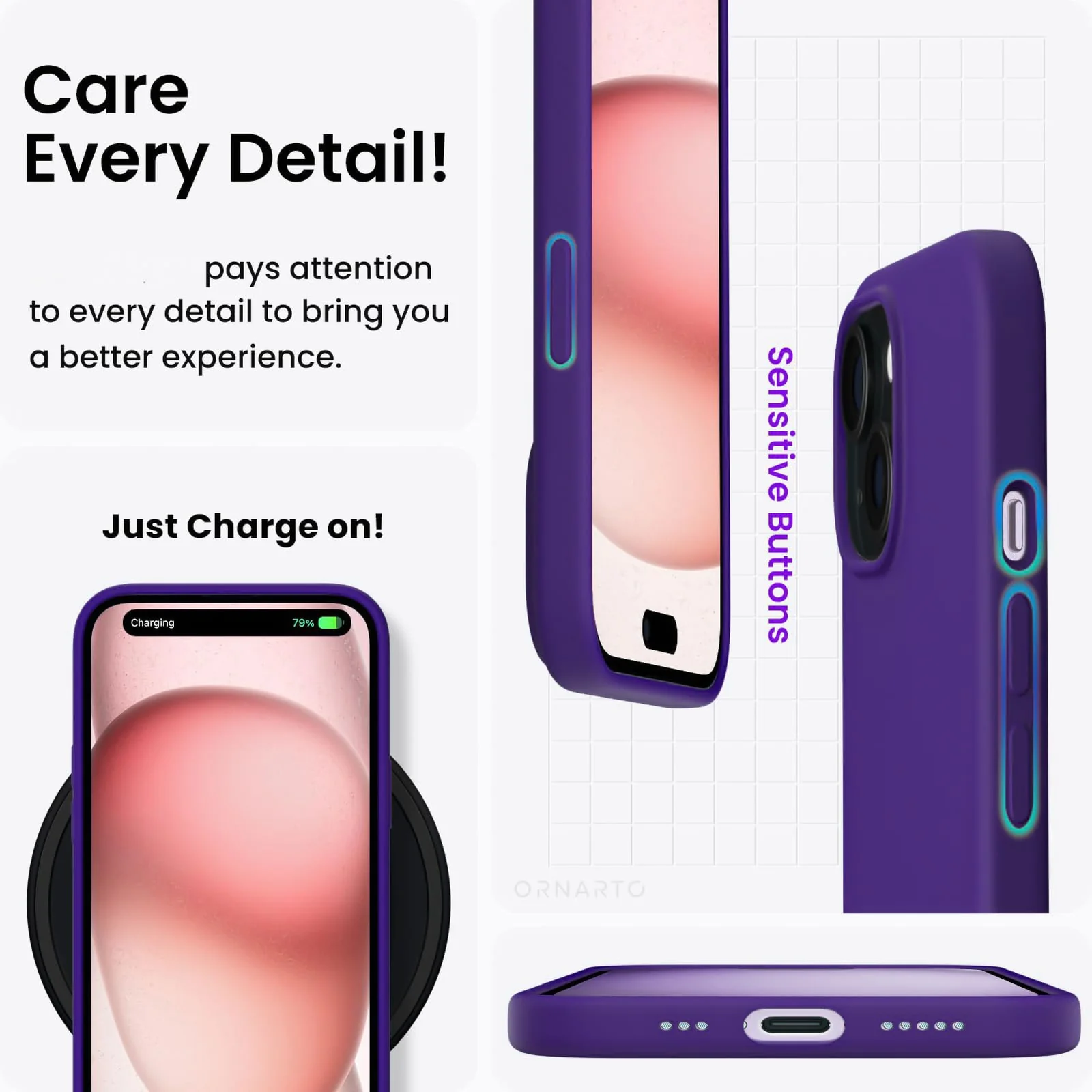 DL3 Mobilak Liquid Silicone Case for iPhone 15 Plus / iPhone 14 Plus, Supports wireless charging, Shock-absorbing protection, Scratch-resistant surface - Purple