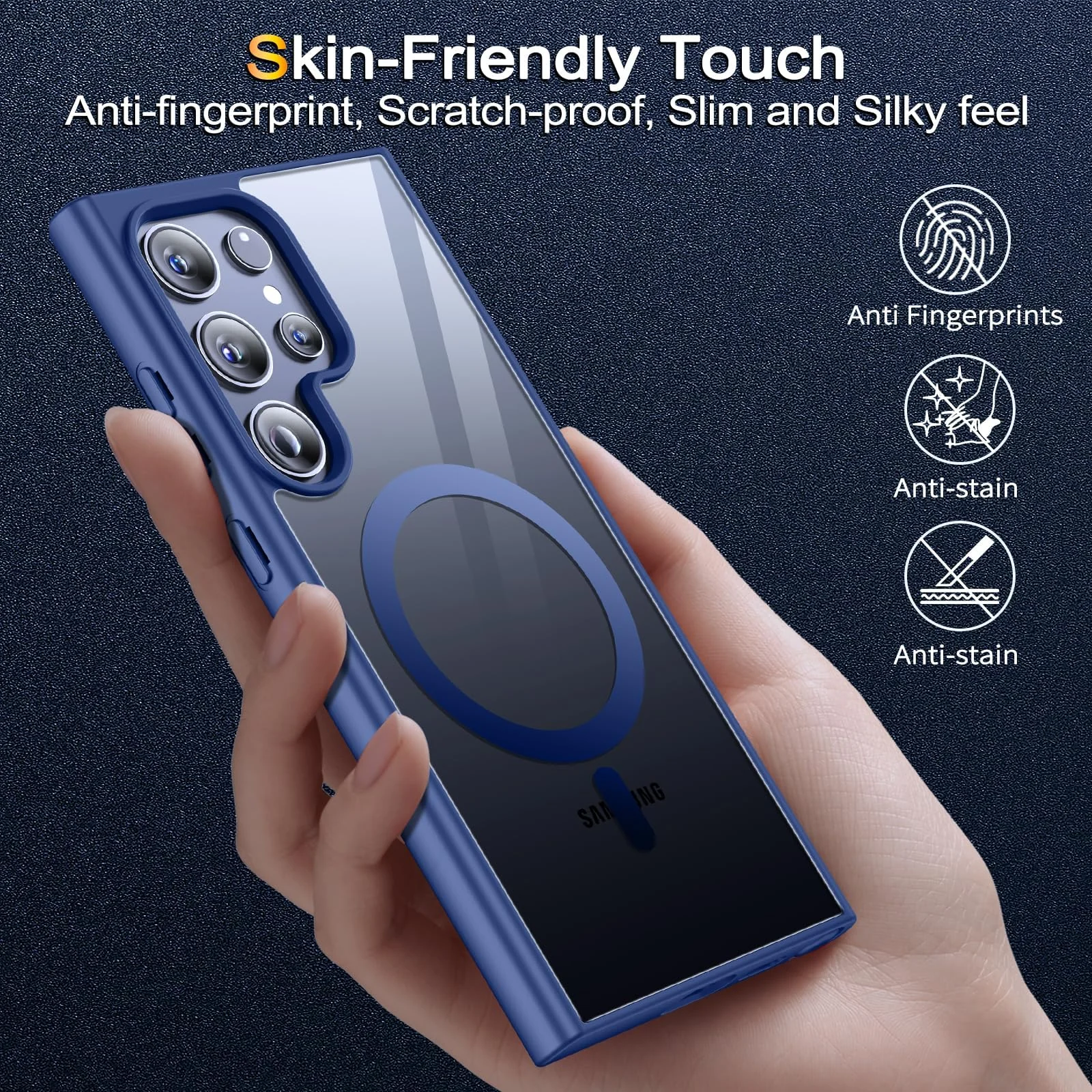 DL3 Mobilak Wallet Case with Card Slot for Samsung Galaxy S24 Ultra with Camera Protection and Magnetic Car-Mount Support - Blue
