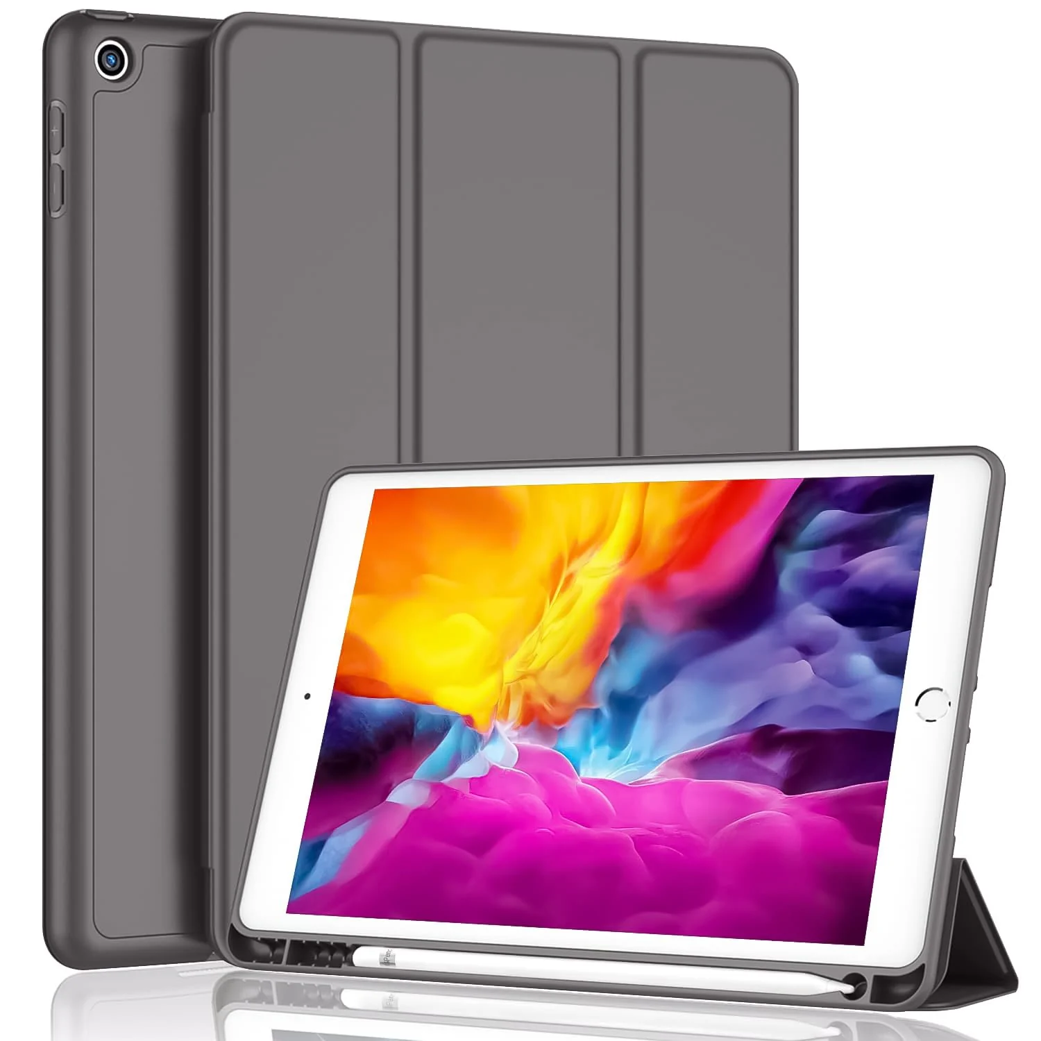 DL3 Mobilak Case For iPad 9.7-inch, (2018/2017), iPad Pro 9.7 Inch 2016, iPad Air 2nd/1st Smart Cover with Pencil Holder and Soft Silicone Back, Full Body Protection, Auto Wake/Sleep - Space Gray