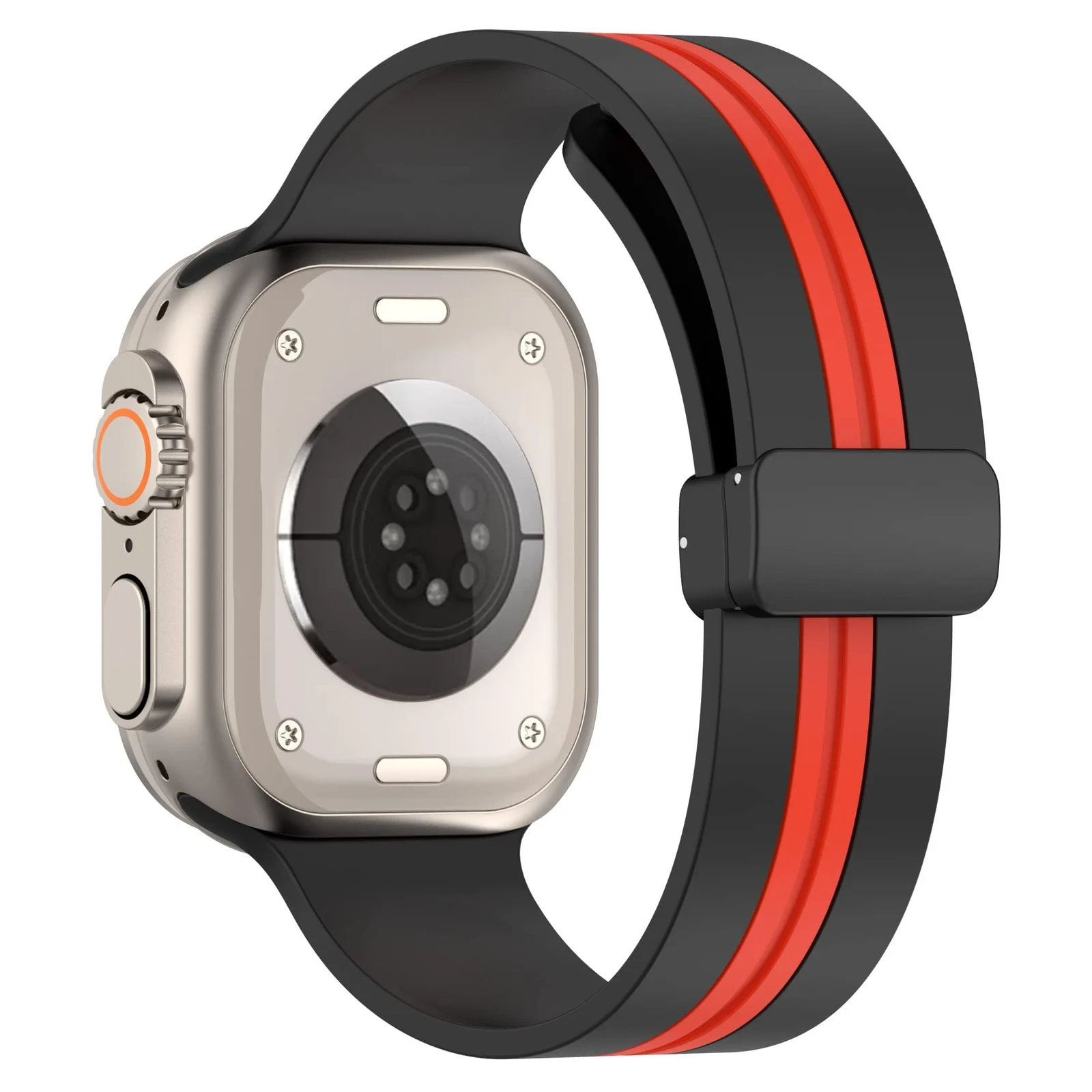 DL3 Mobilak Magnetic Bands for Apple Watch Ultra/Ultra 2 Band 49mm 45mm 44mm 42mm 41mm 40mm 38mm, Soft Sport Silicone Strap for iwatch Series 9/8/7/6/5/4/3/2/1/SE (42mm/44mm/45mm/49mm) - Black Red