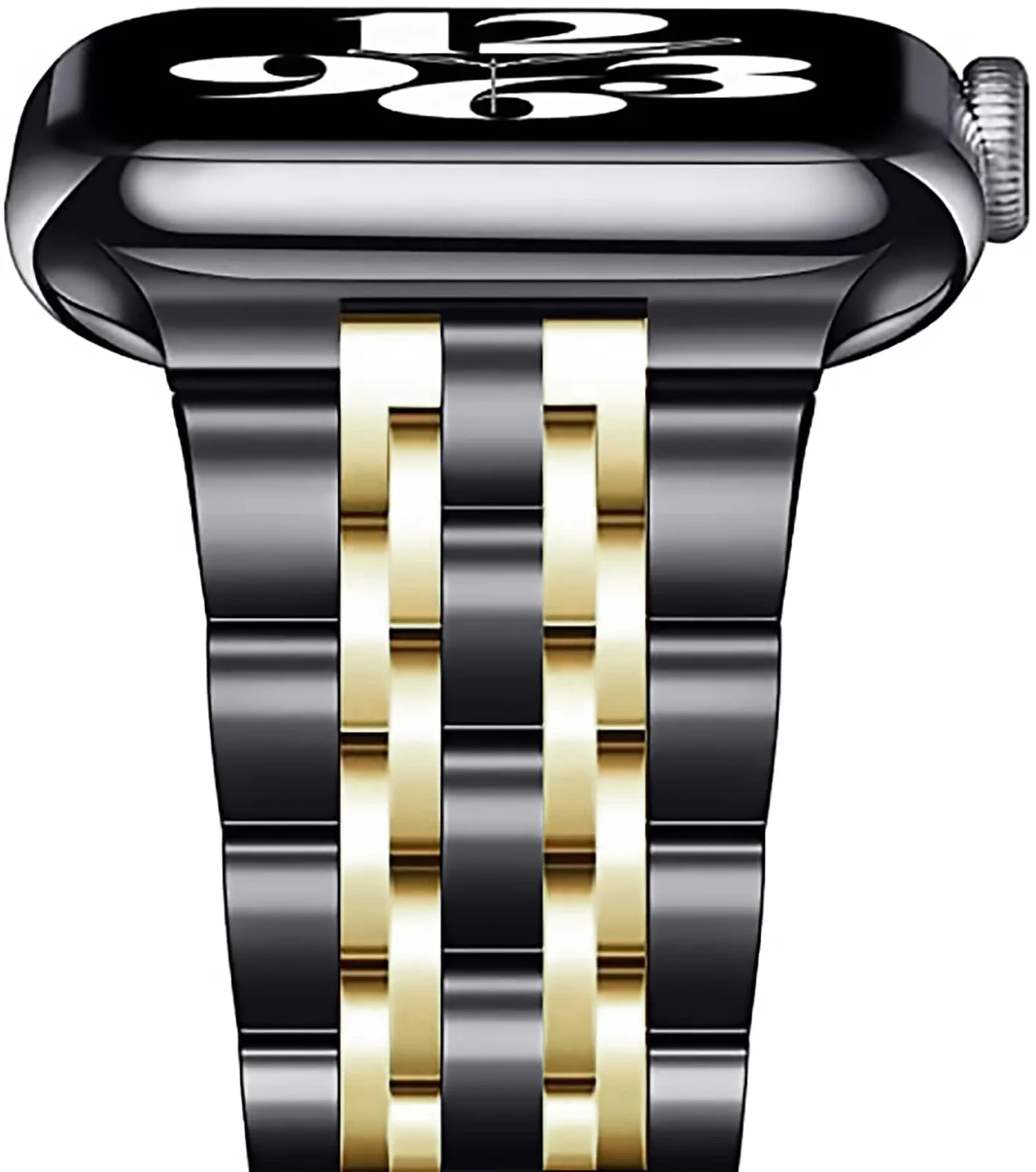 DL3 MOBILAK Band For Apple Watch Ultra Band 49mm 45mm 44mm 42mm 41mm 40mm 38mm, Metal Stainless Steel Strap for Apple Watch Series 8 Ultra 7 6 5 4 3 2 1 Se (42MM/44MM/45MM/49MM) - Black & Gold