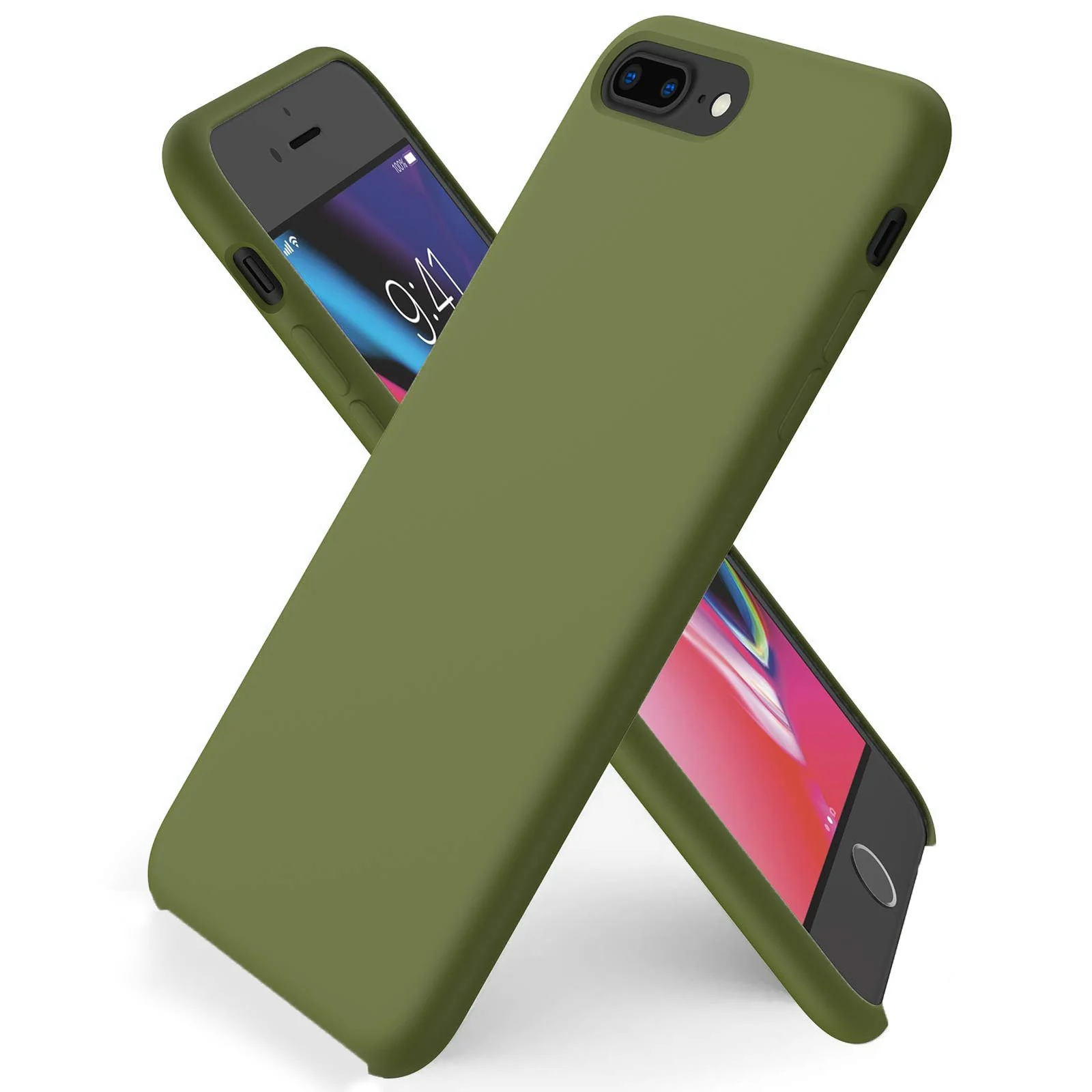DL3 Mobilak Liquid Silicone Protective Case for iPhone 7 Plus / iPhone 8 Plus with Camera Protection and Microfiber Lining - Deep Green